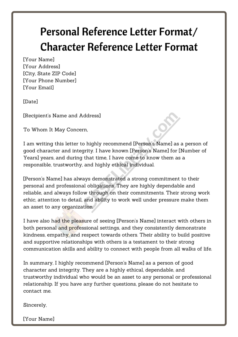 Reference Letter Format | Sample Reference Letter Format, Templates ...