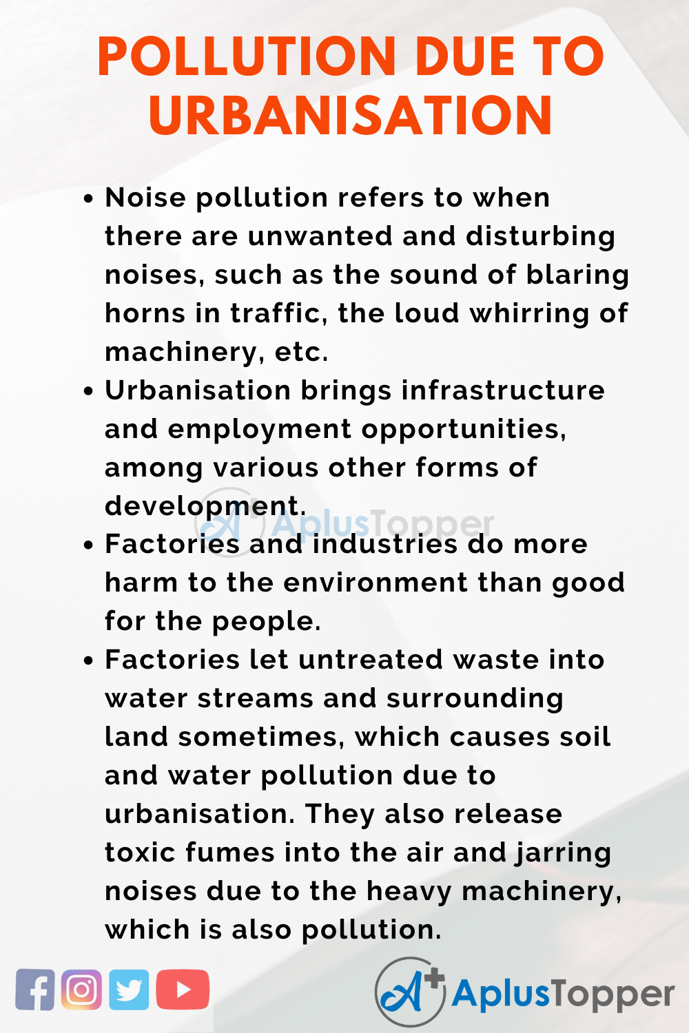 Pollution due to Urbanisation Essay