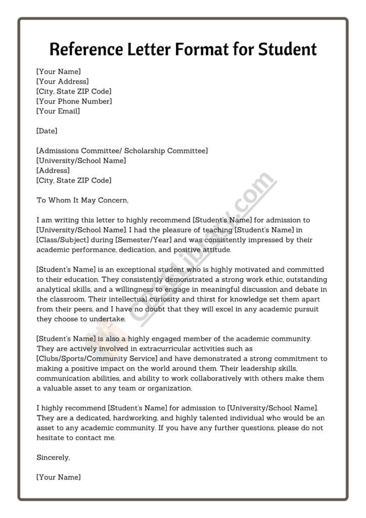 Reference Letter Format | Sample Reference Letter Format, Templates ...