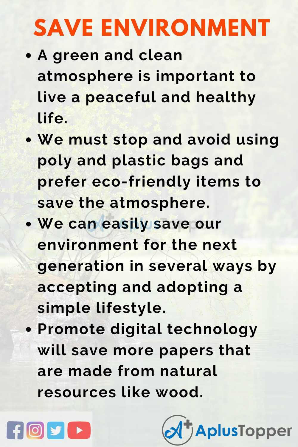 short speech on save environment in english