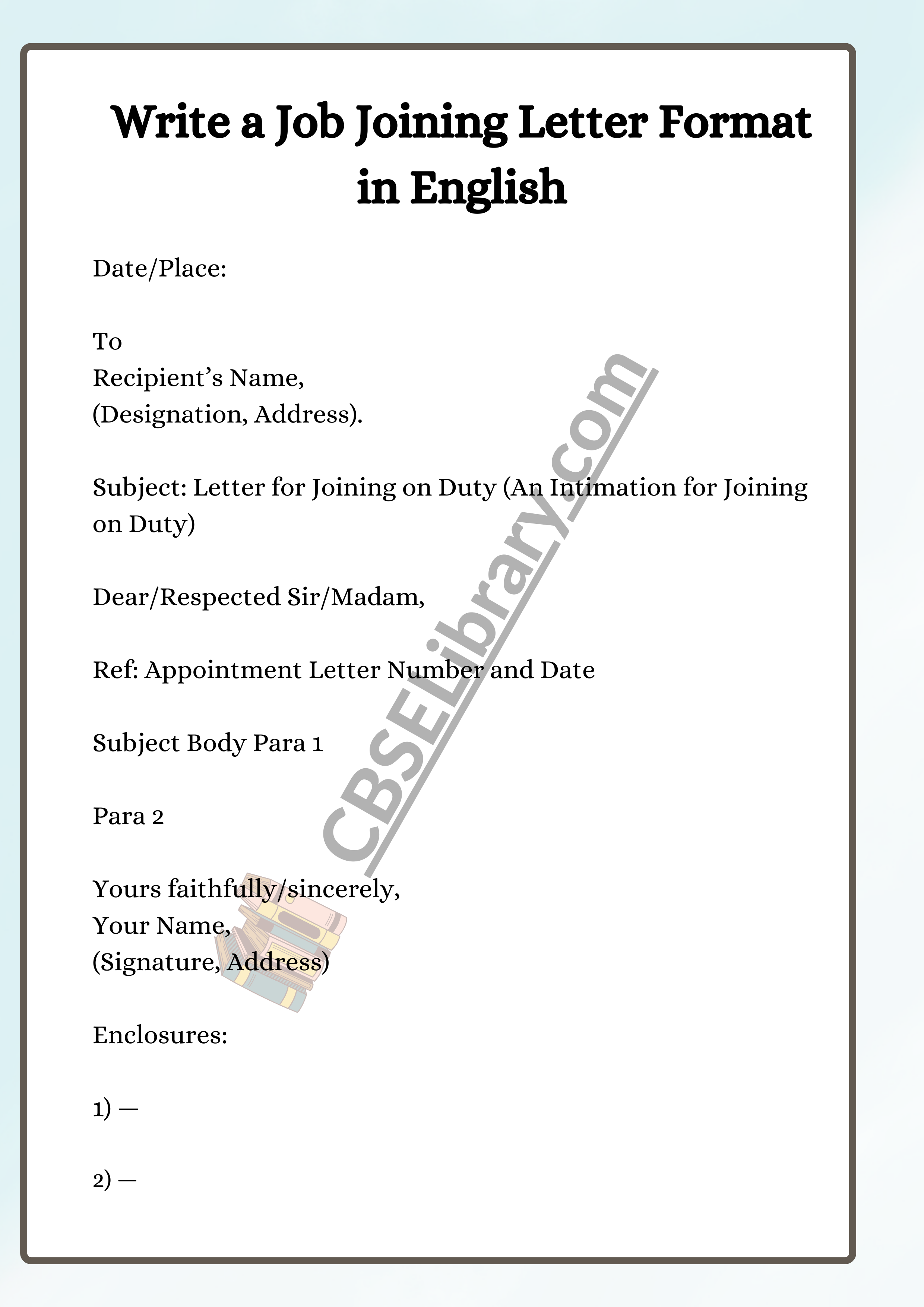 Write a Job Joining Letter Format in English