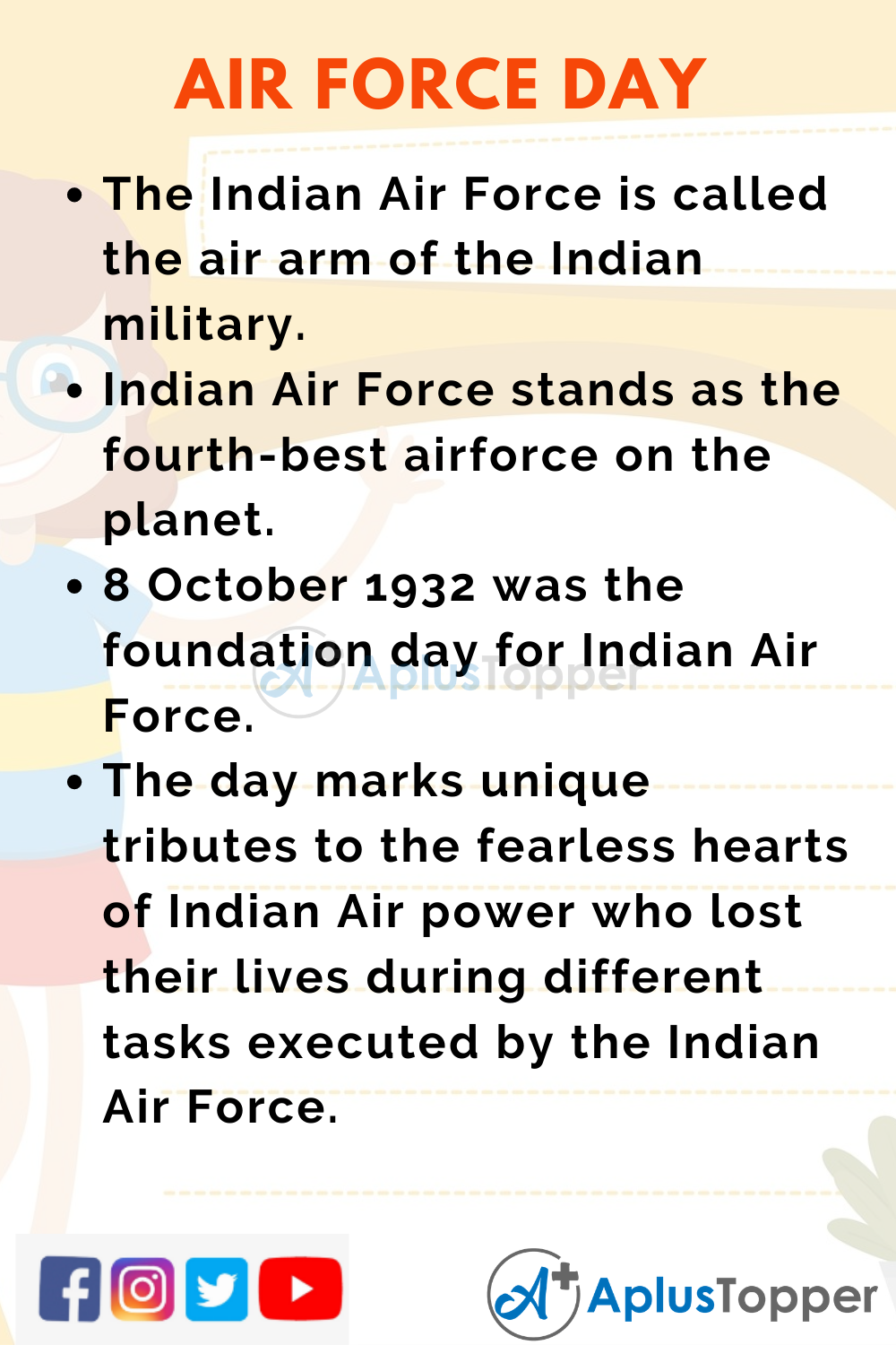10 Lines On Air Force Day for Kids