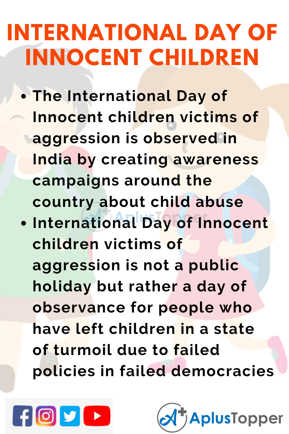 10 Lines On International Day Of Innocent Children Victims Of Aggression for Higher Class Students