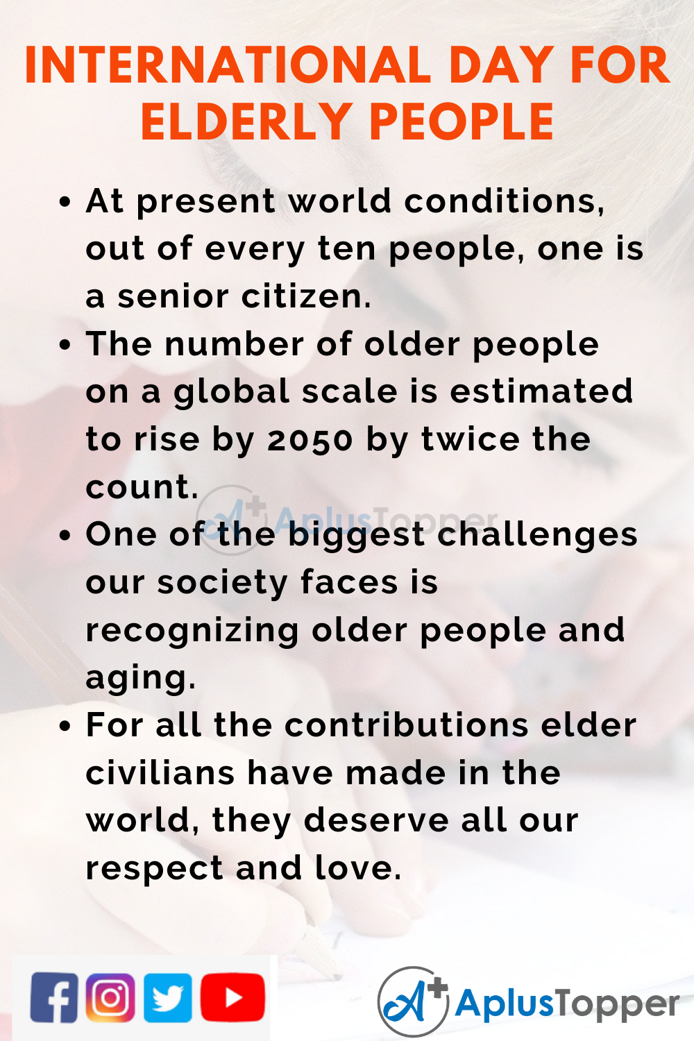 10 Lines On International Day for Elderly People Higher Class Students
