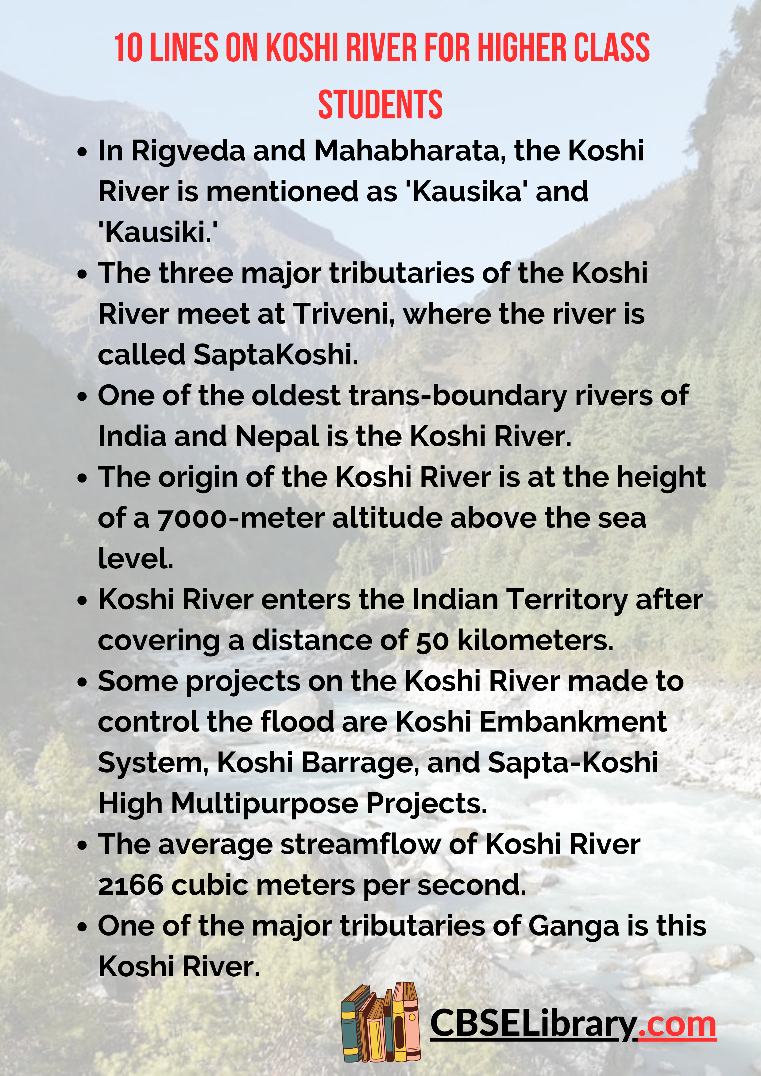 10 Lines On Koshi River for Higher Class Students