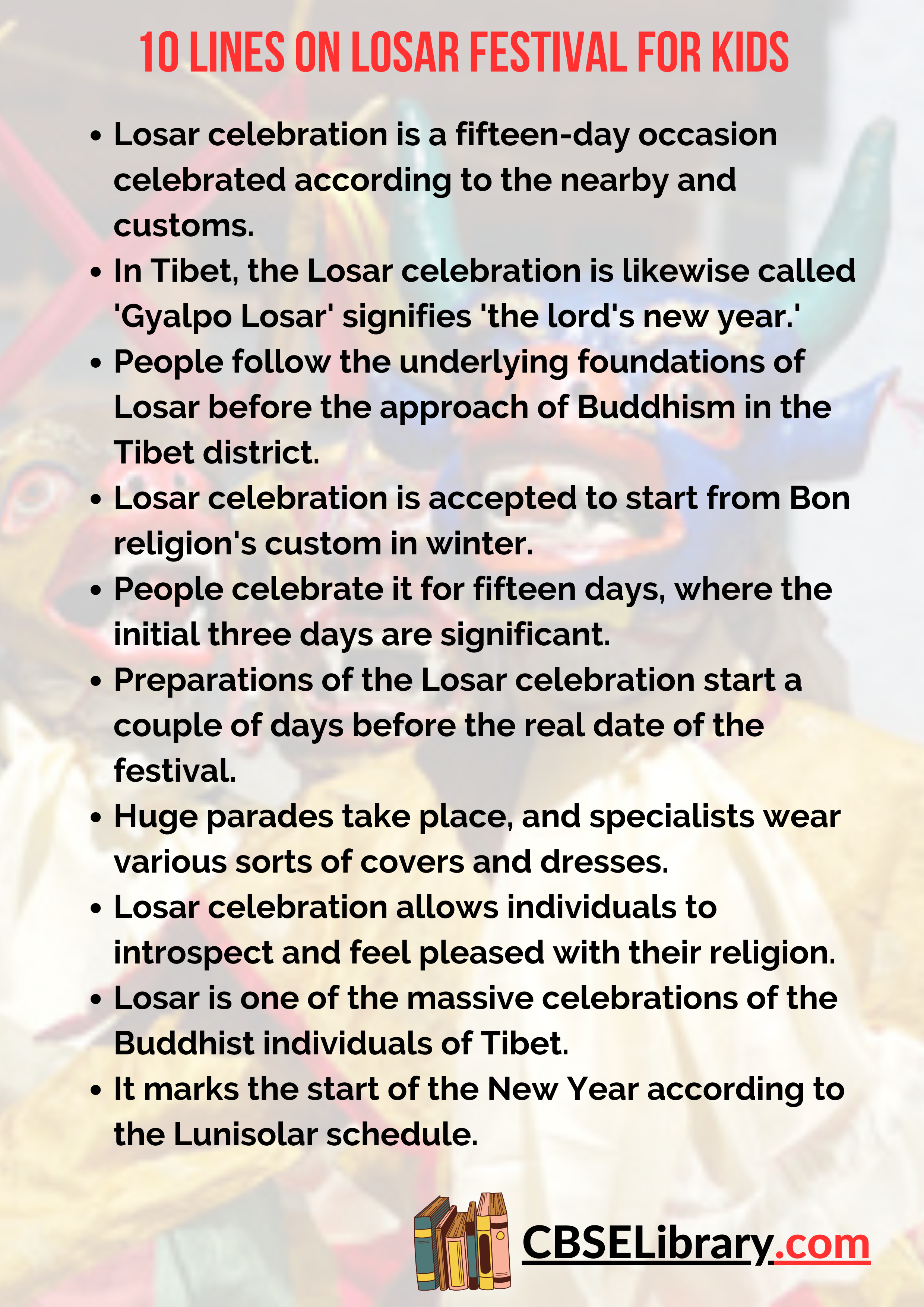10 Lines On Losar Festival for Kids