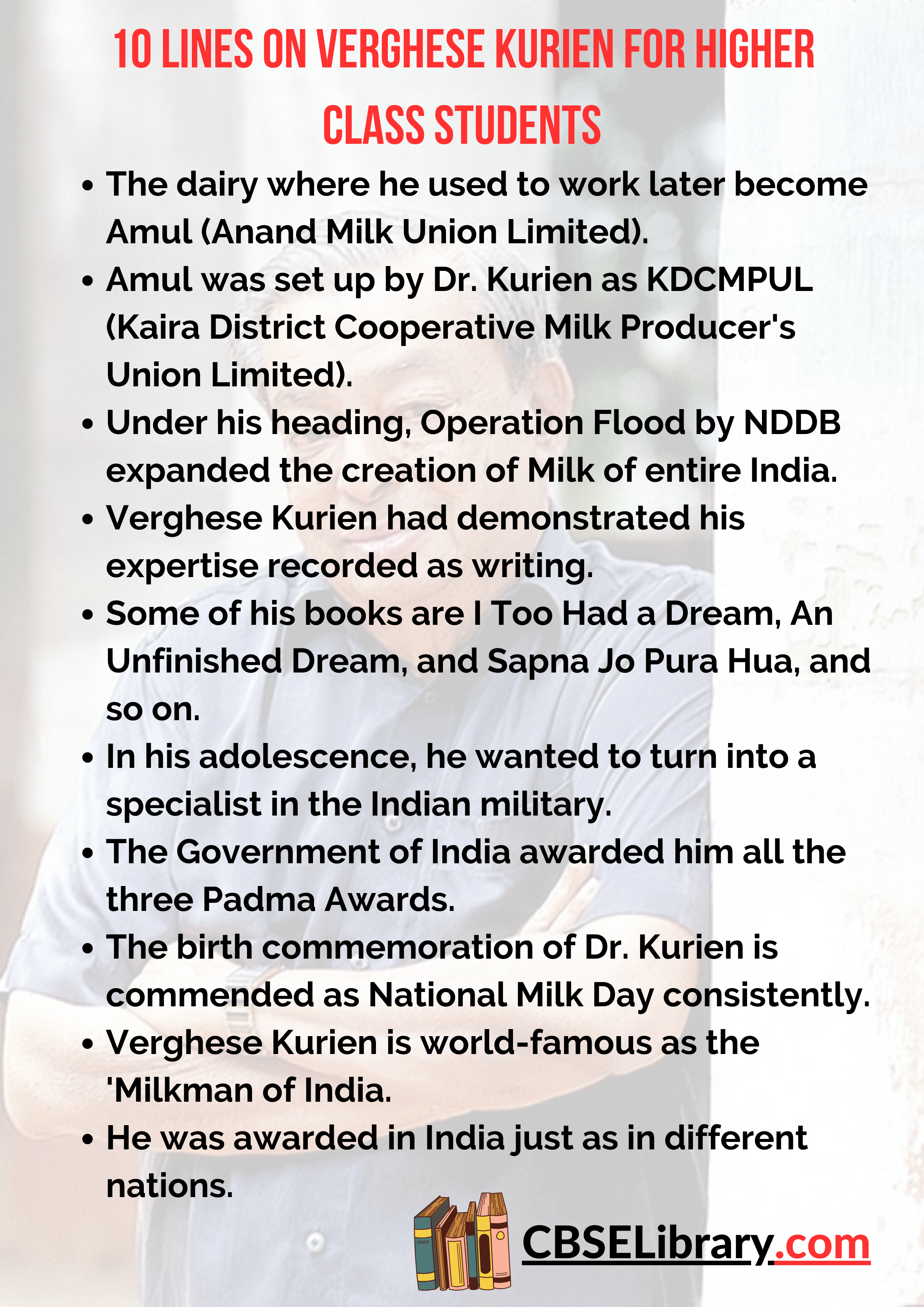 10 Lines On Verghese Kurien for Higher Class Students