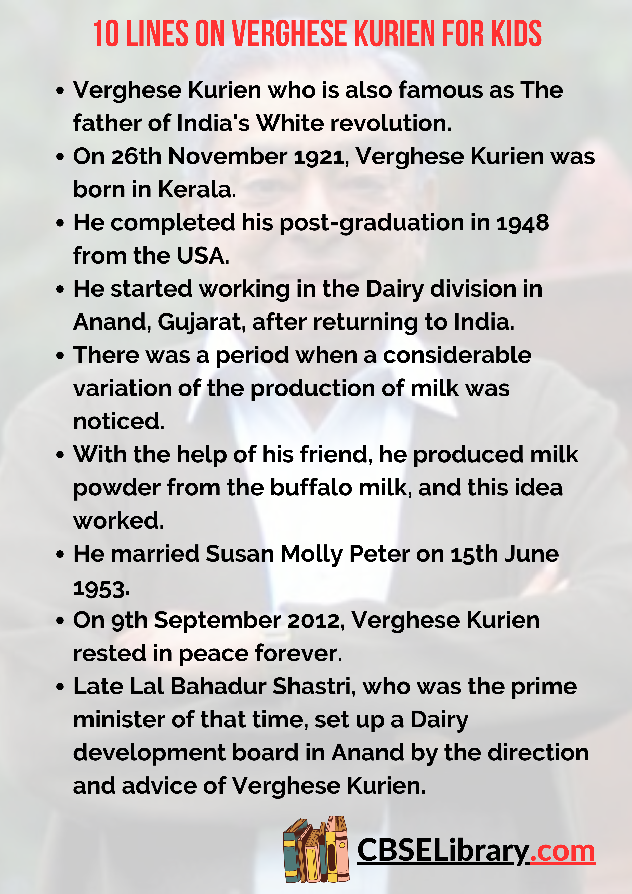 10 Lines On Verghese Kurien for Kids