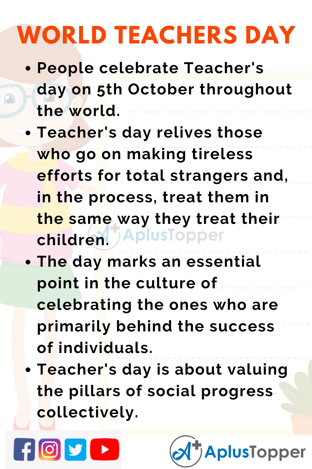 10 Lines On World Teacher's Day for Higher Class Students