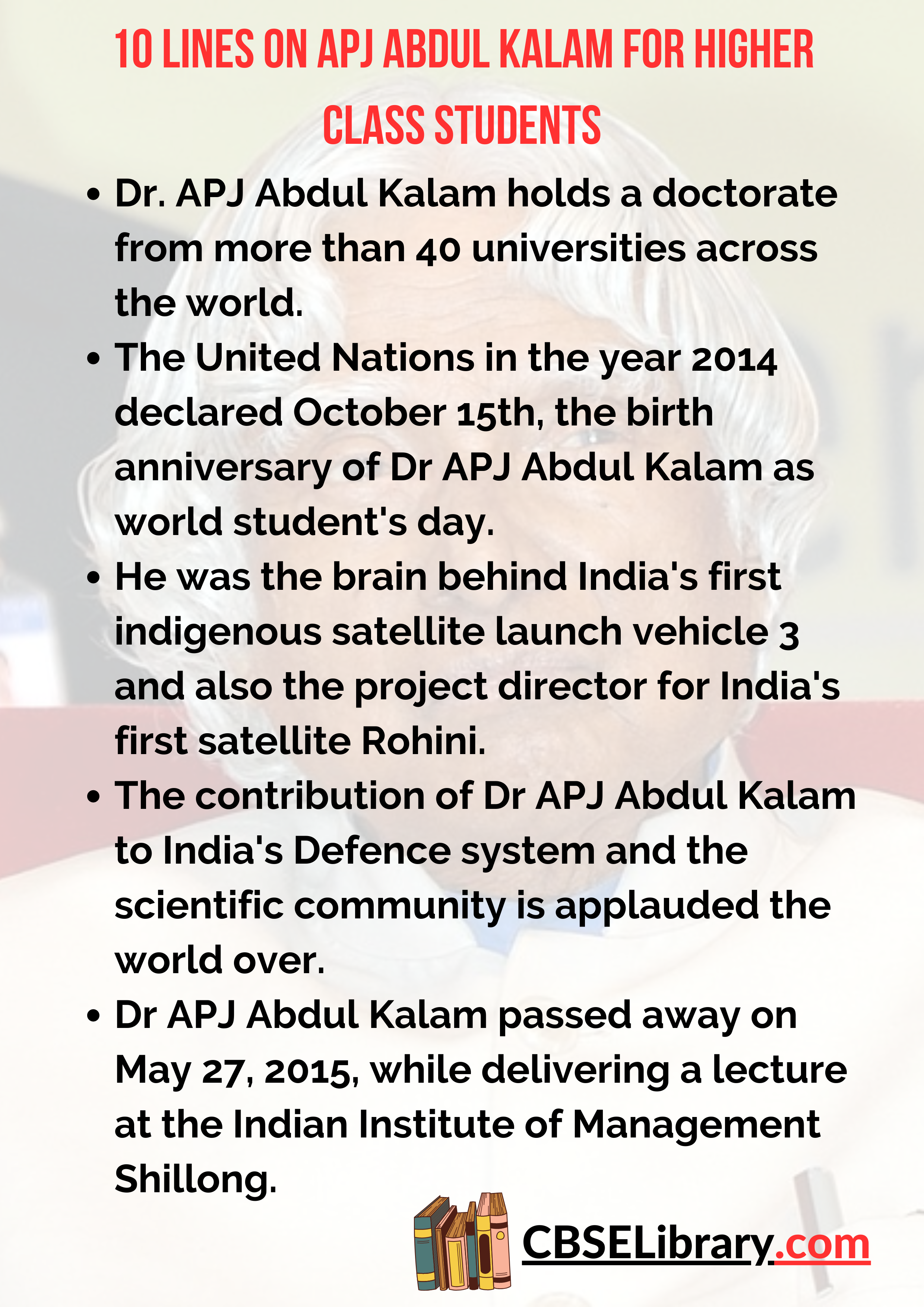 10 Lines on APJ Abdul Kalam for Higher Class Students