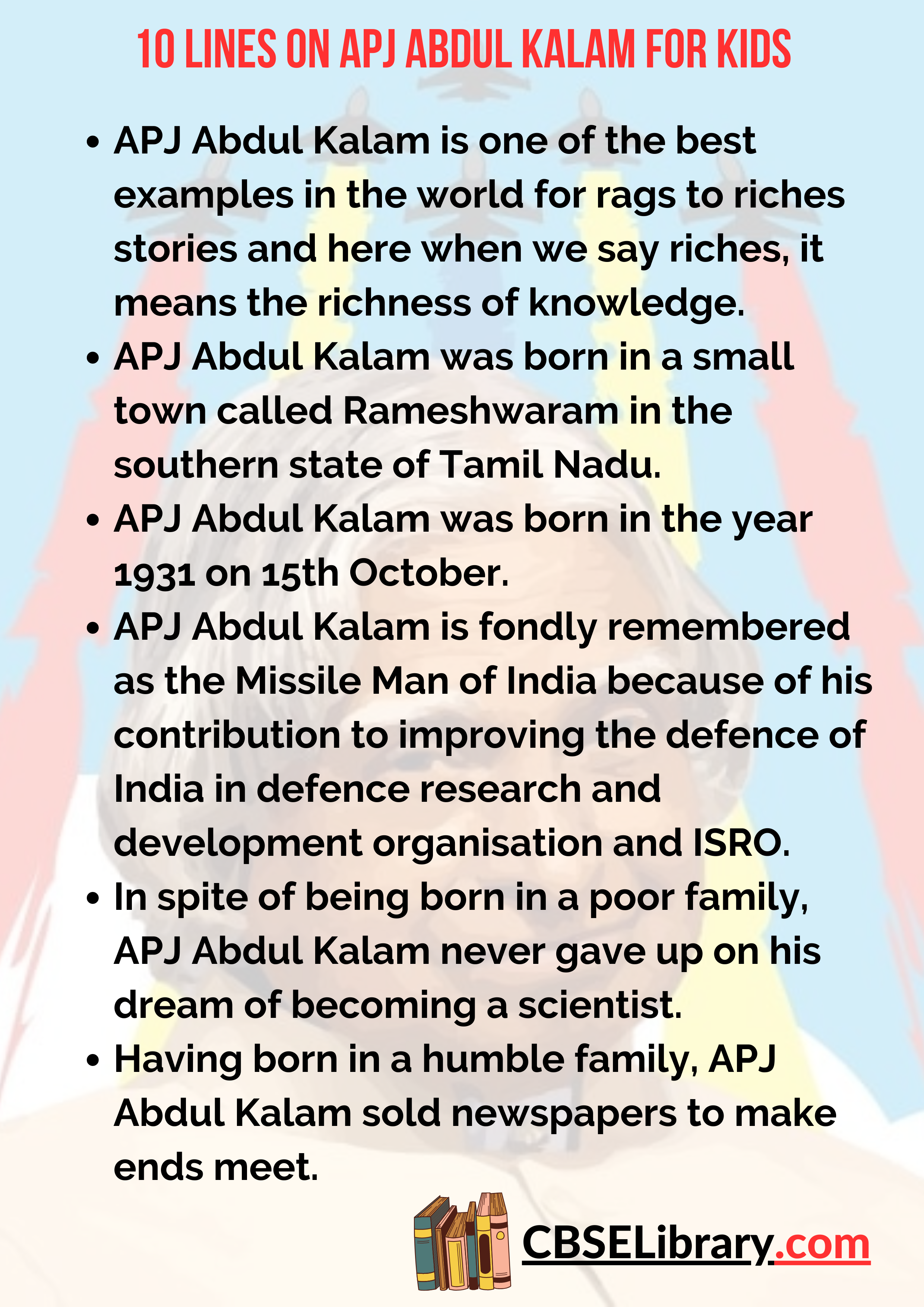 10 Lines on APJ Abdul Kalam for Kids