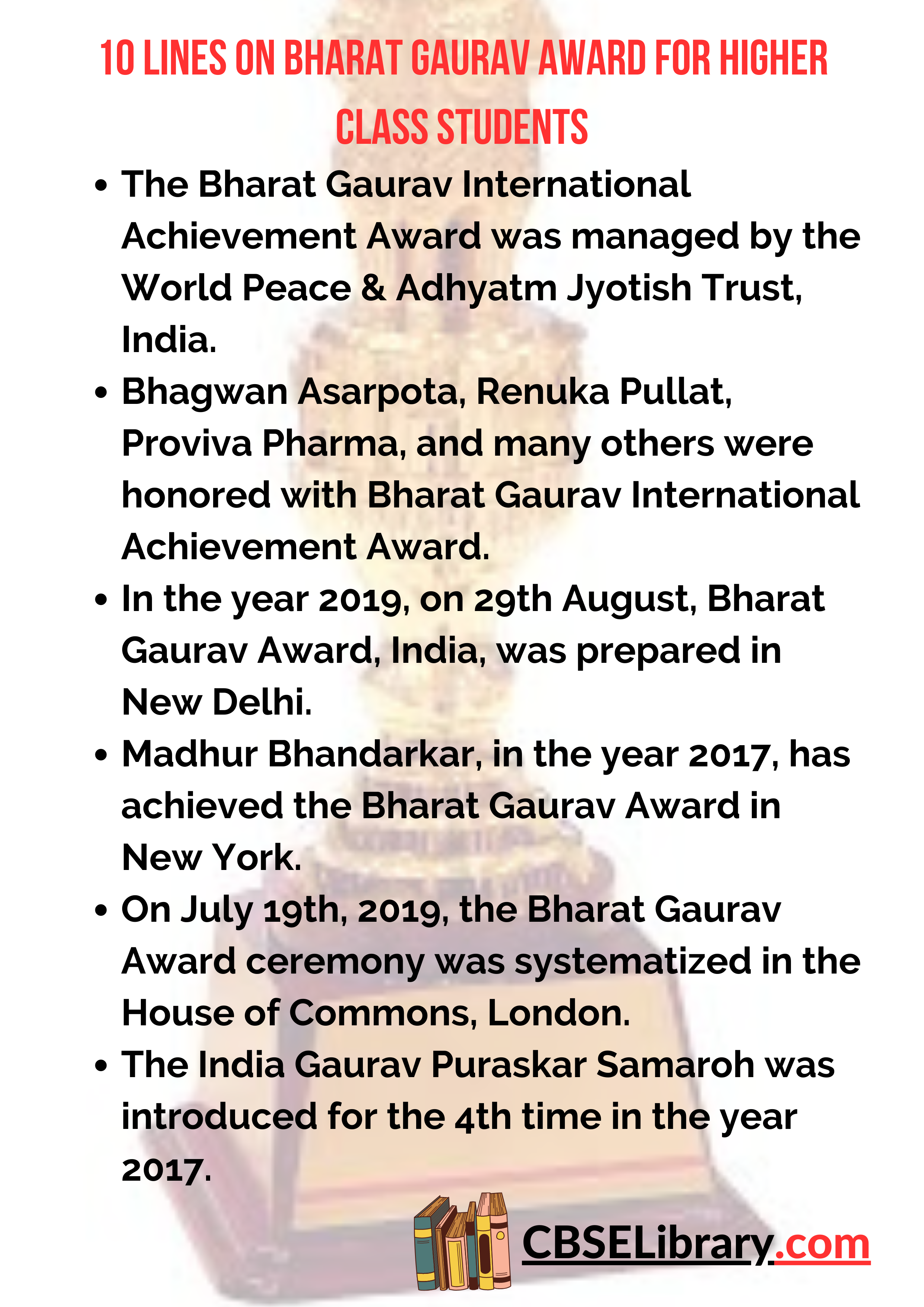 10 Lines on Bharat Gaurav Award for Higher Class Students