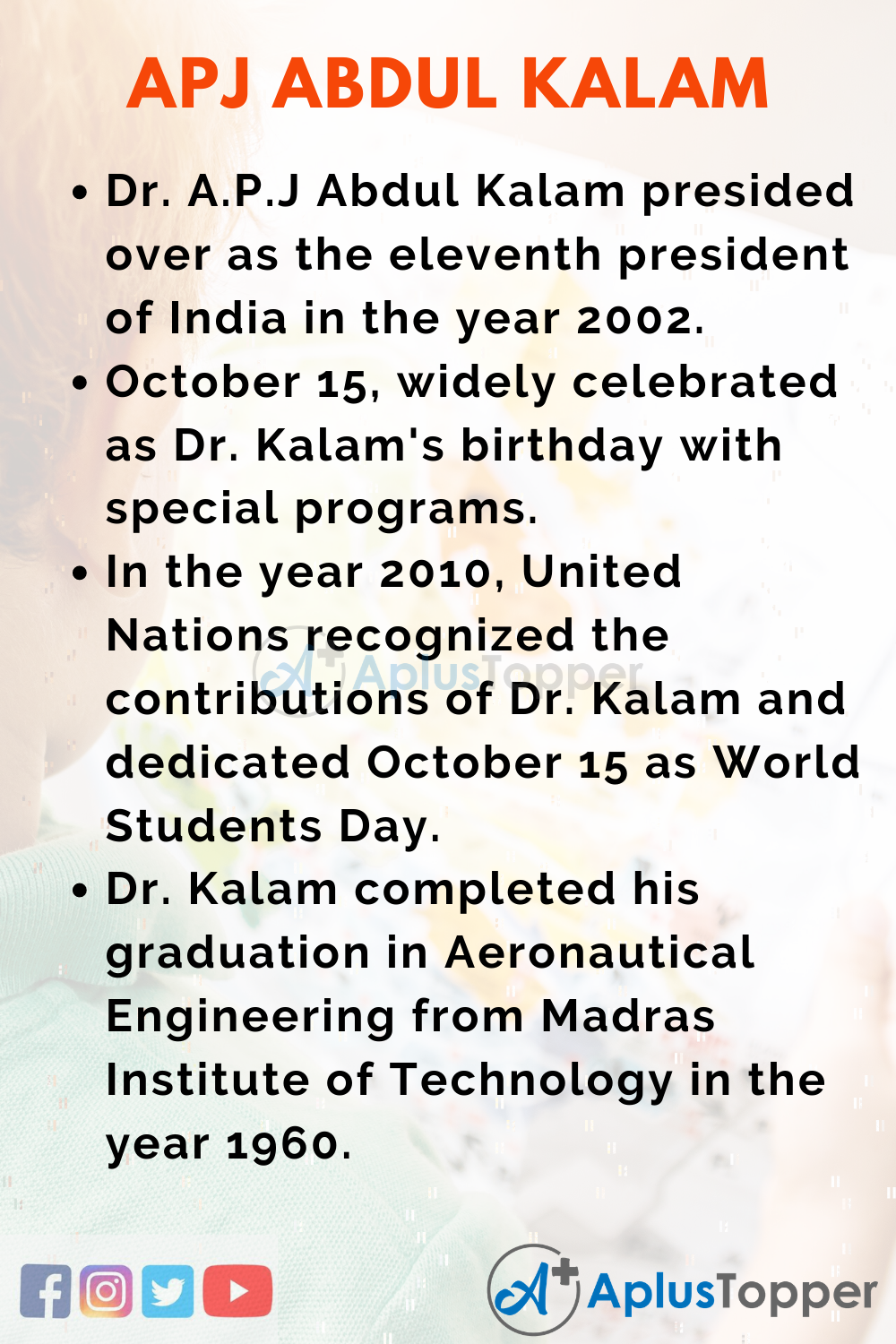 10 Lines on Birth Anniversary of A.P.J Abdul Kalam for Kids