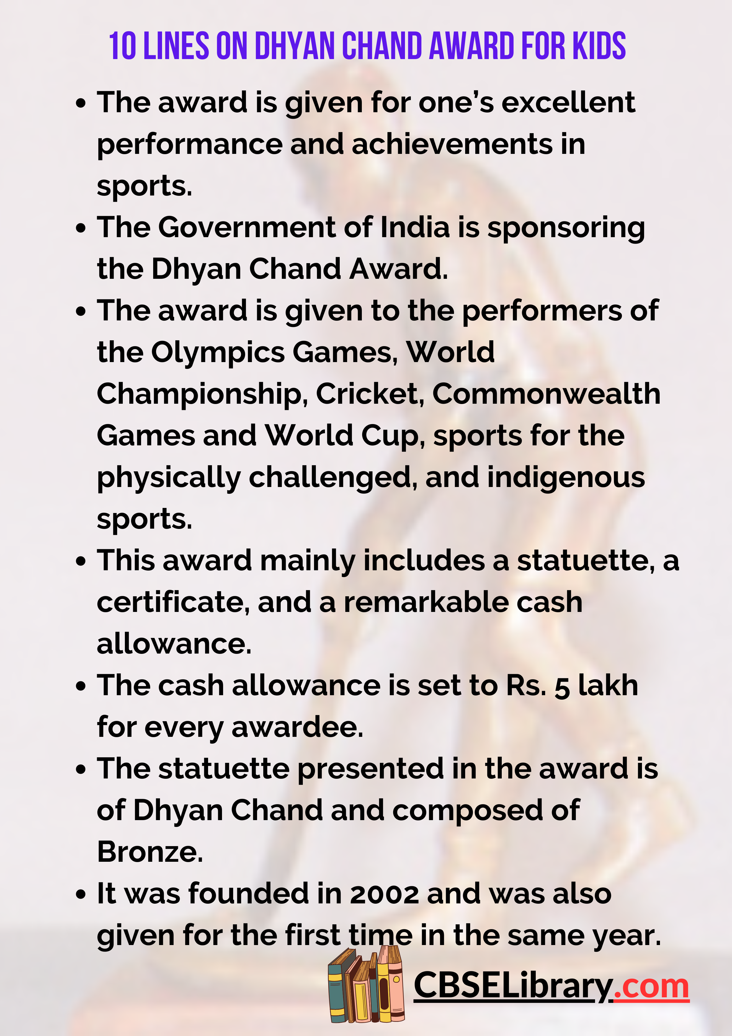 10 Lines on Dhyan Chand Award for Kids