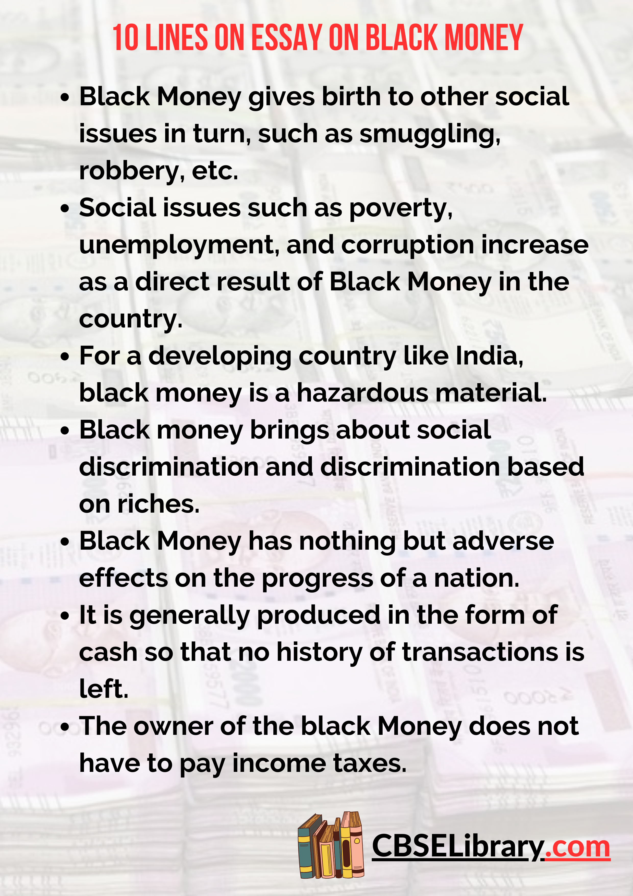 10 Lines on Essay on Black Money