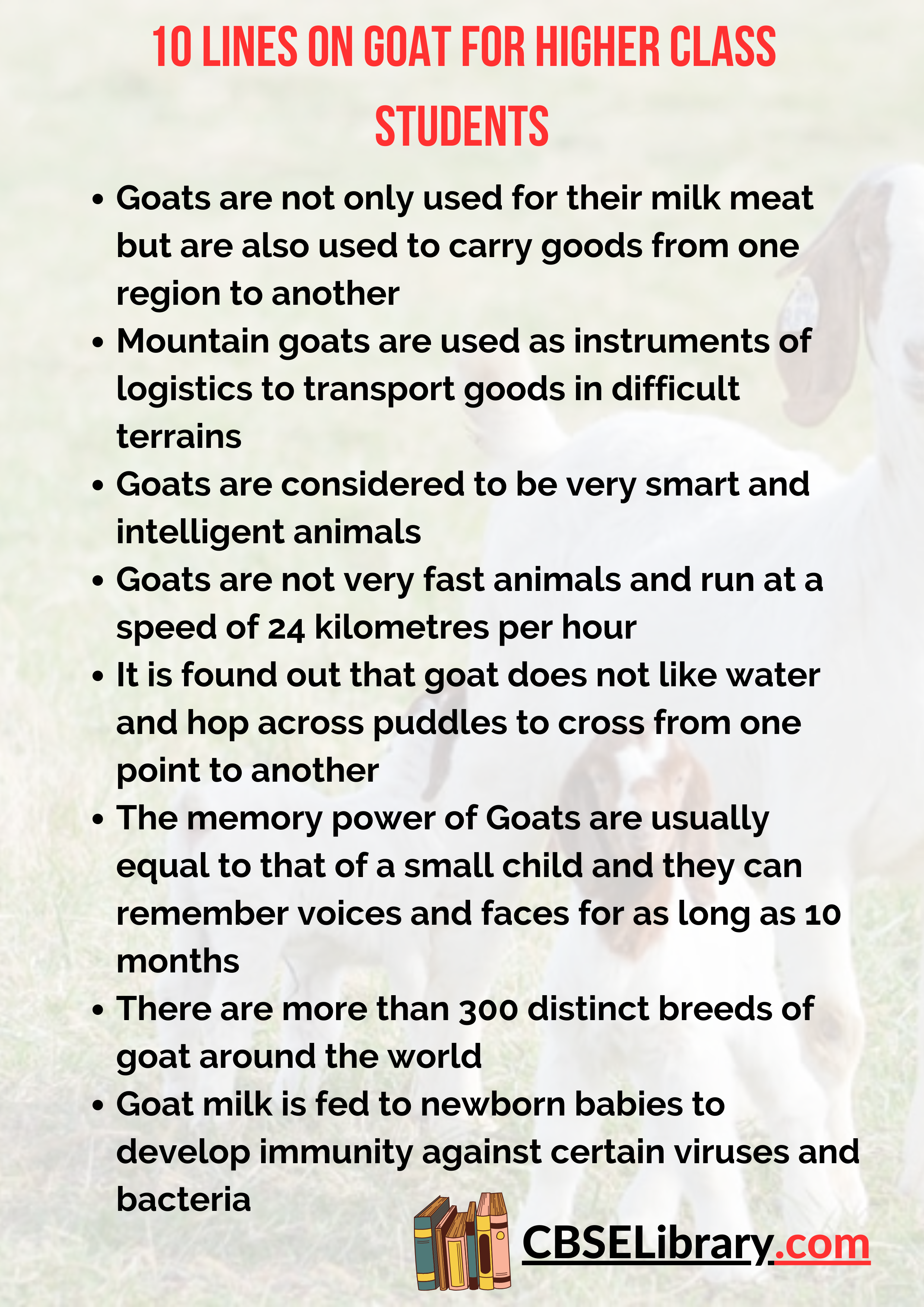 10 Lines on Goat for Higher Class Students