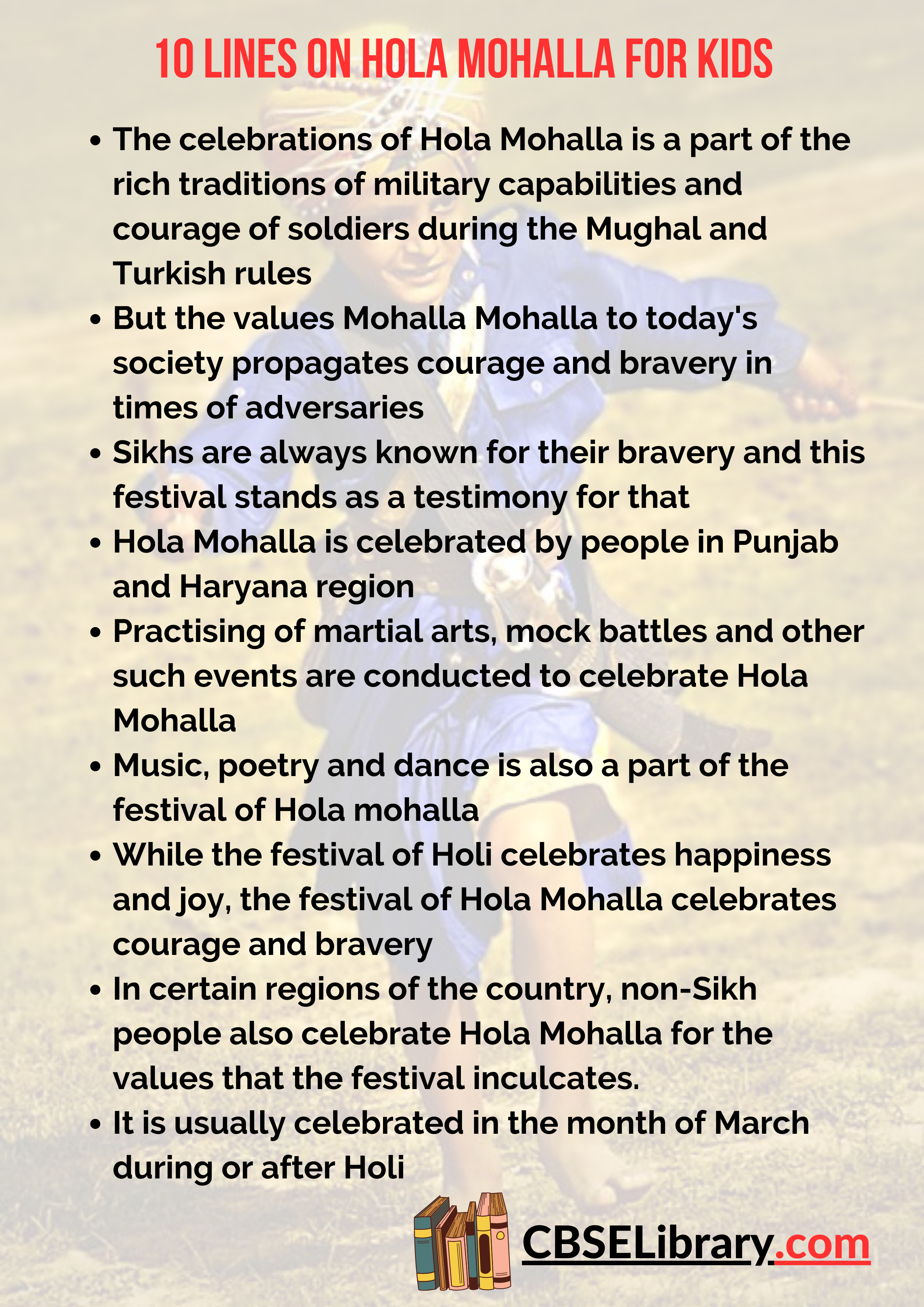 10 Lines on Hola Mohalla for Kids