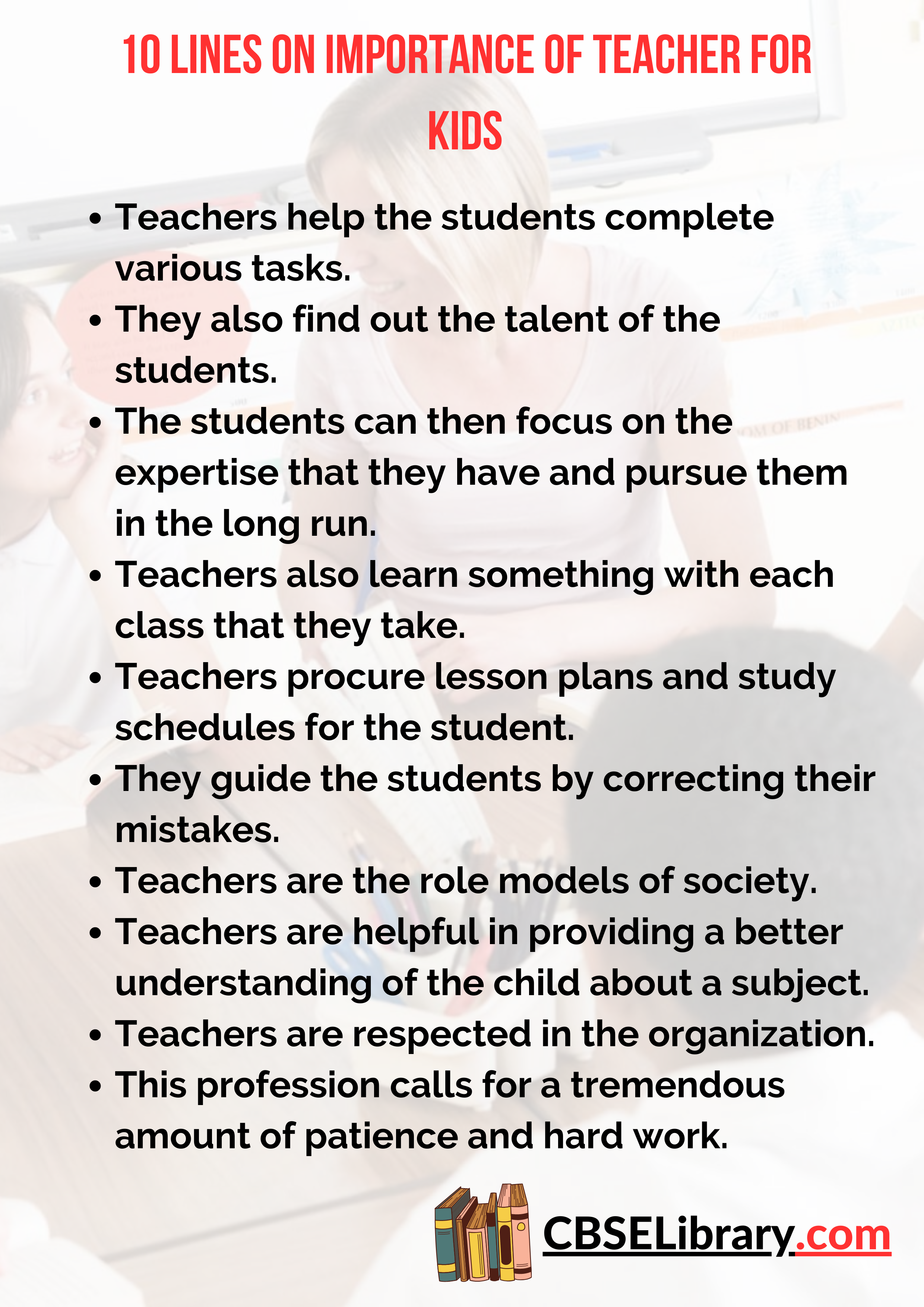 10 Lines on Importance of Teacher for Kids