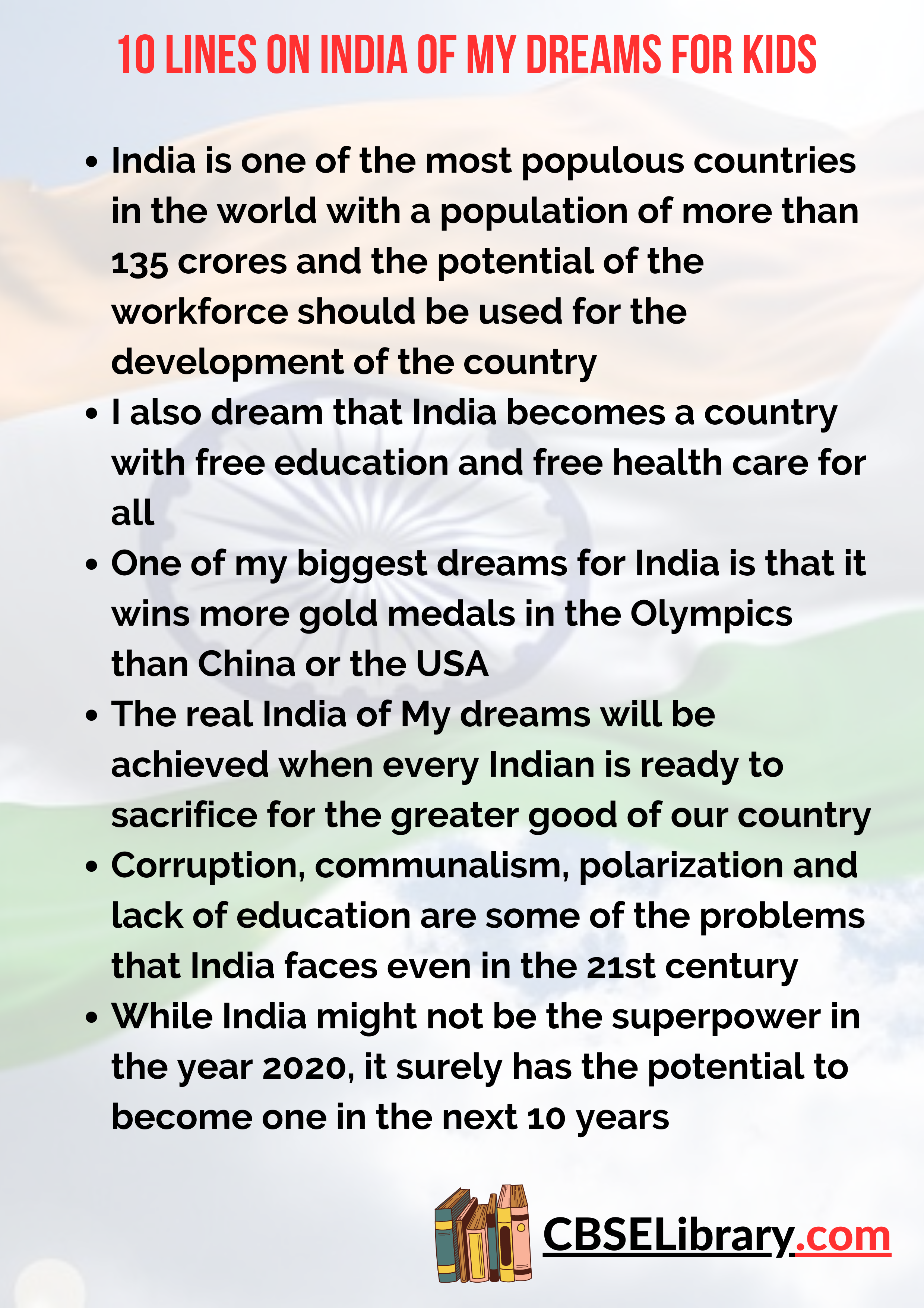 10 Lines on India of My Dreams for Kids