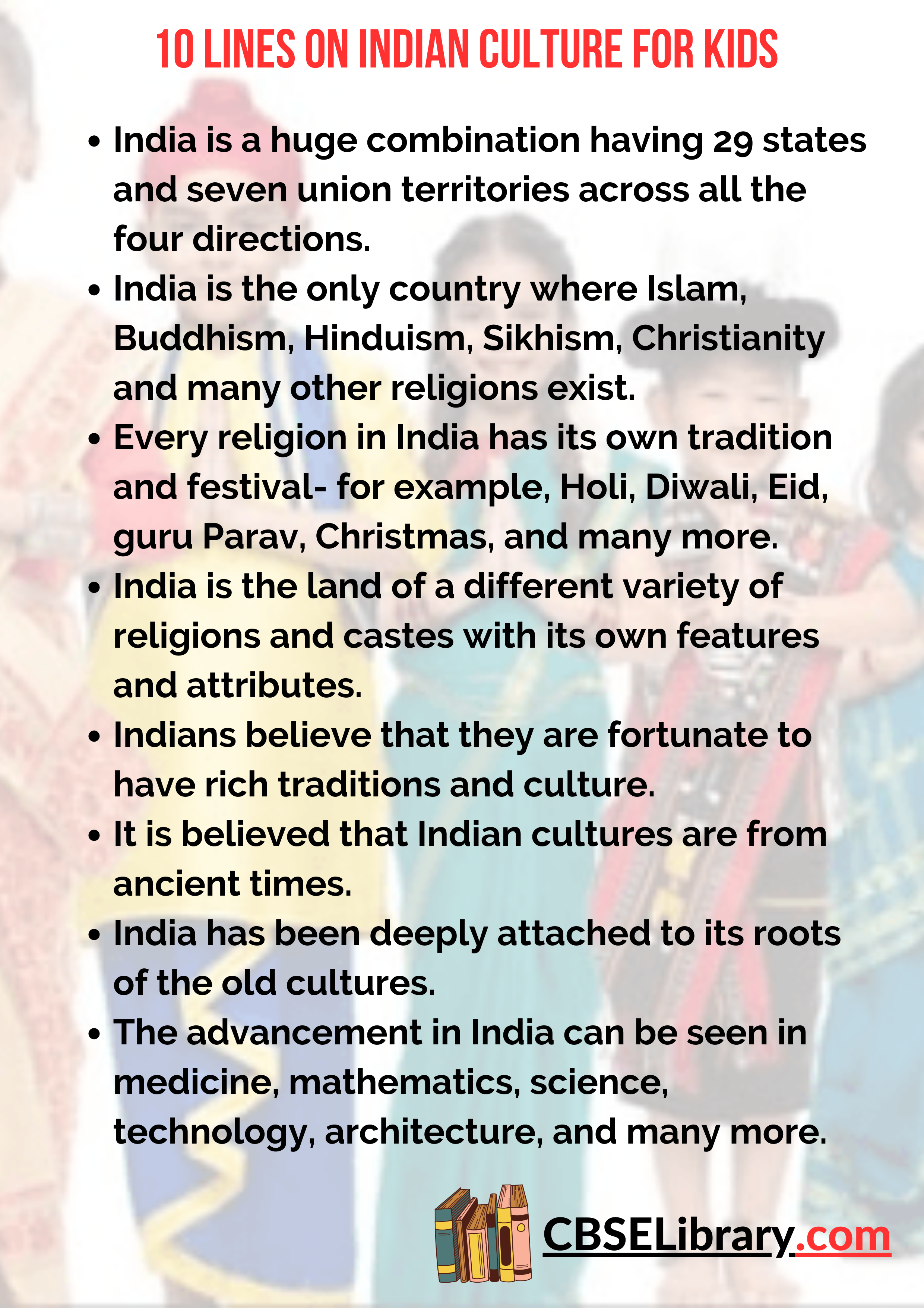10 Lines on Indian Culture for Kids