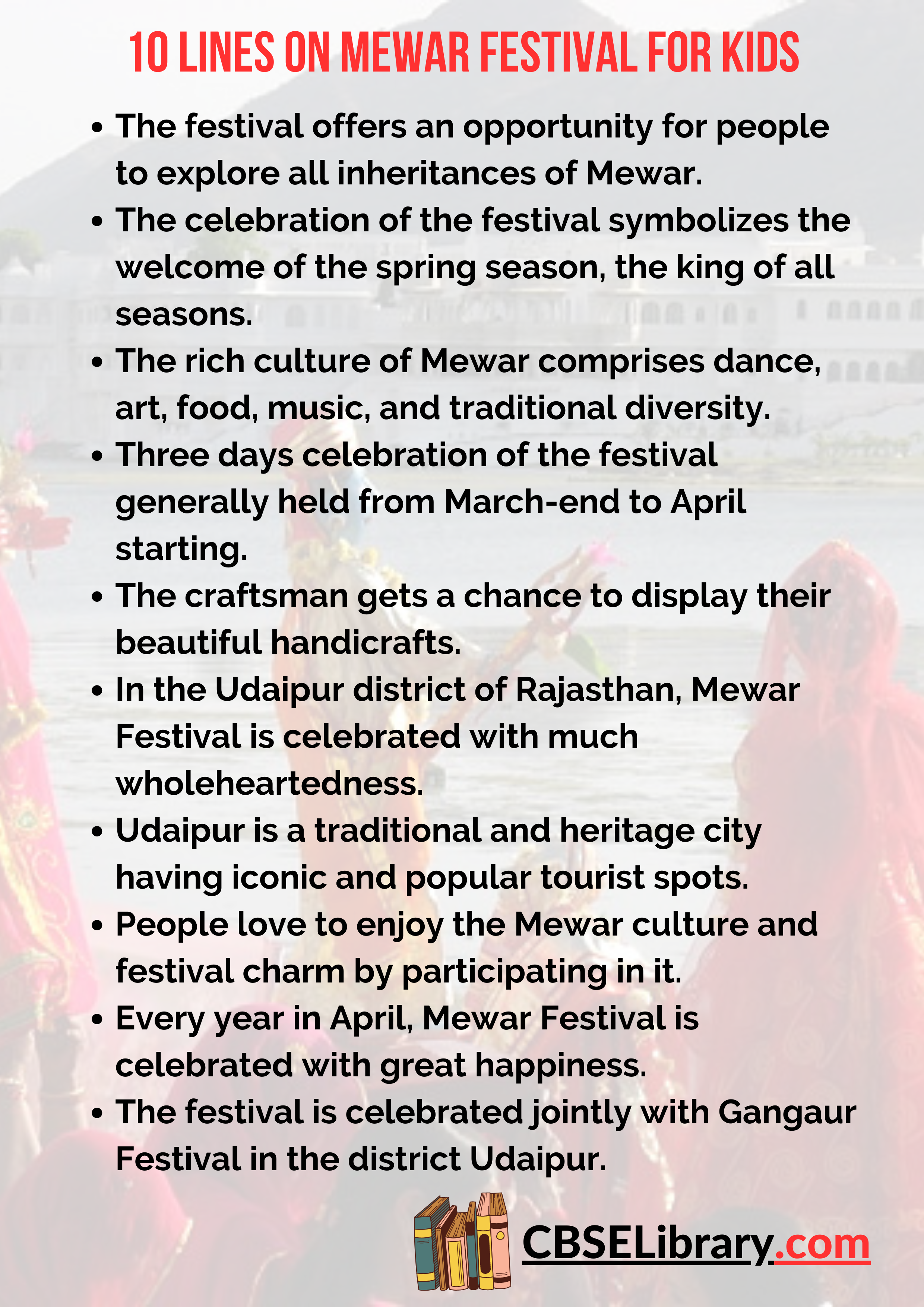 10 Lines on Mewar Festival for Kids