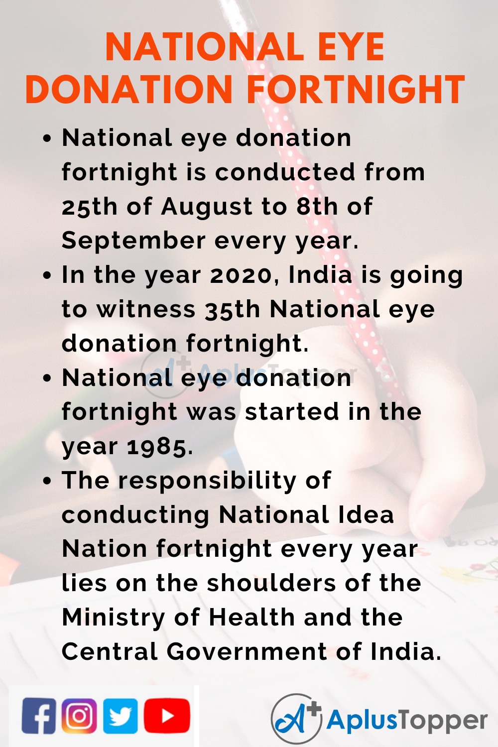 10 Lines on National Eye Donation Fortnight for Kids