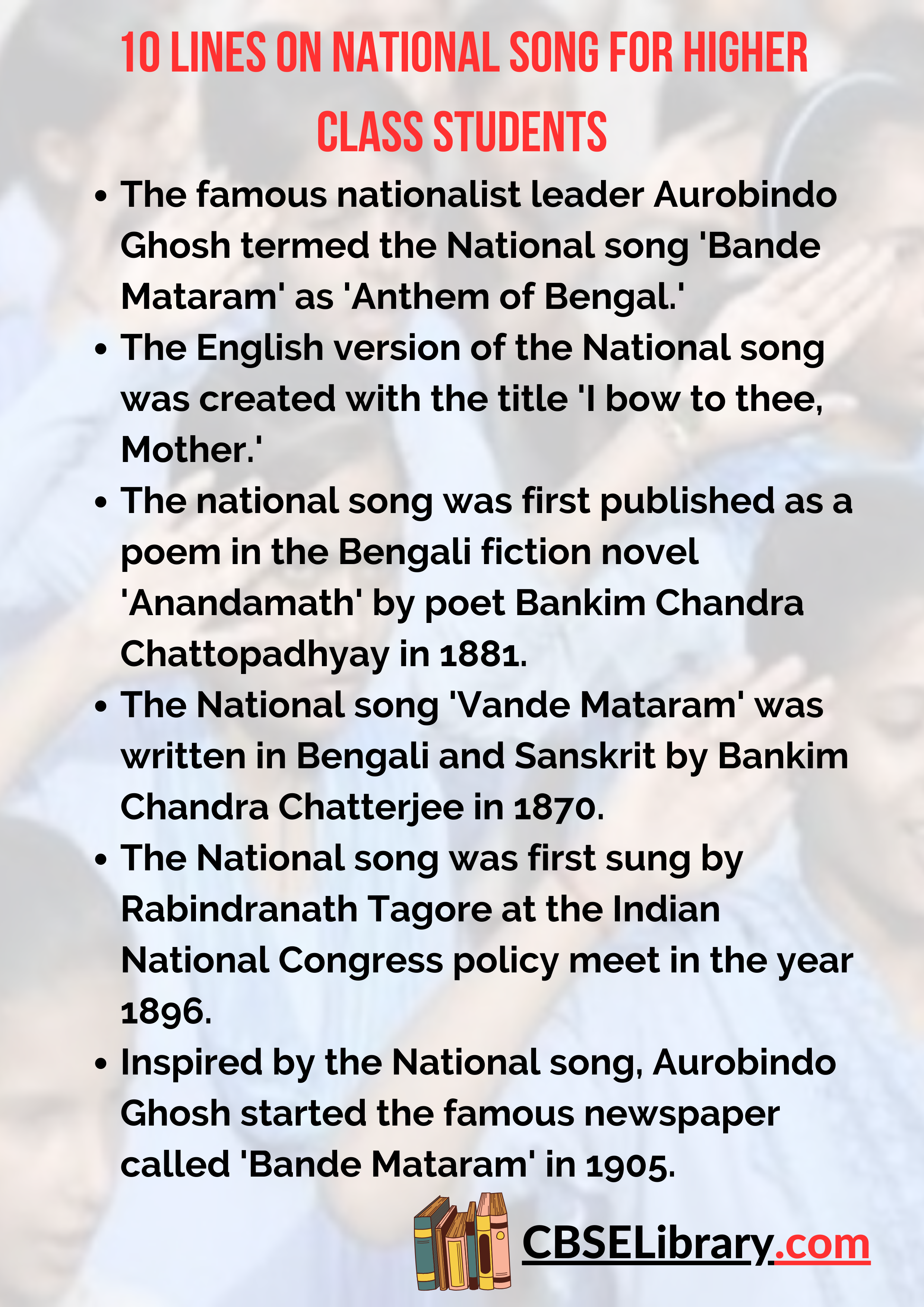 10 Lines on National Song for Higher Class Students