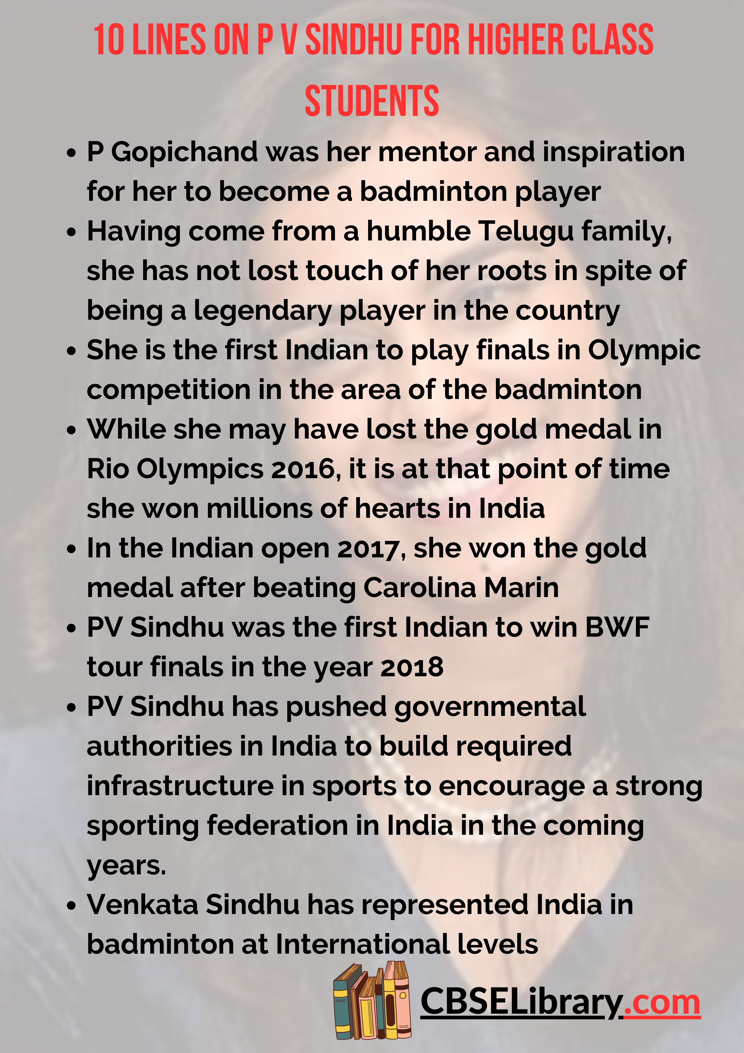 10 Lines on P V Sindhu for Higher Class Students