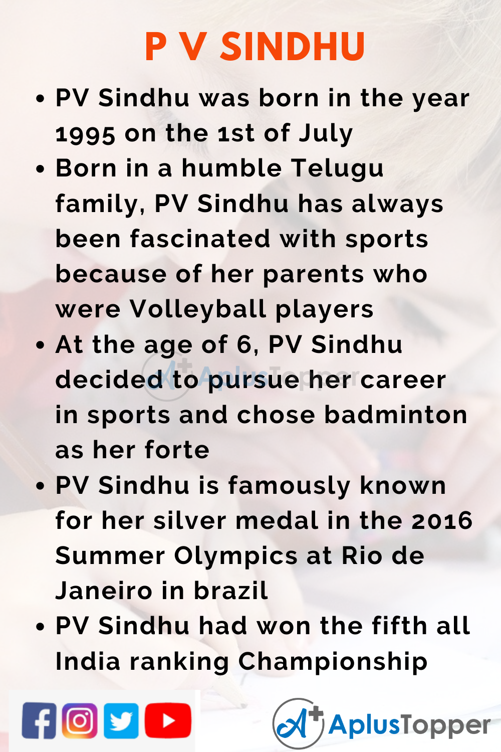 my favourite player pv sindhu essay in english