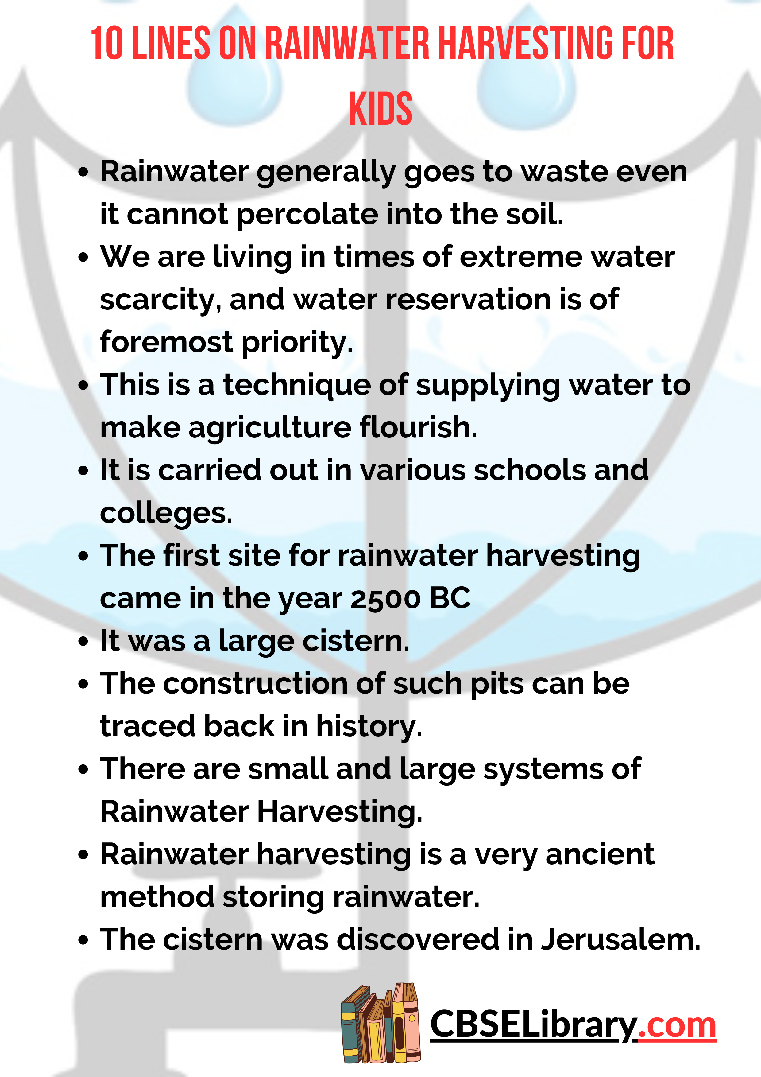10 Lines on Rainwater Harvesting for Kids