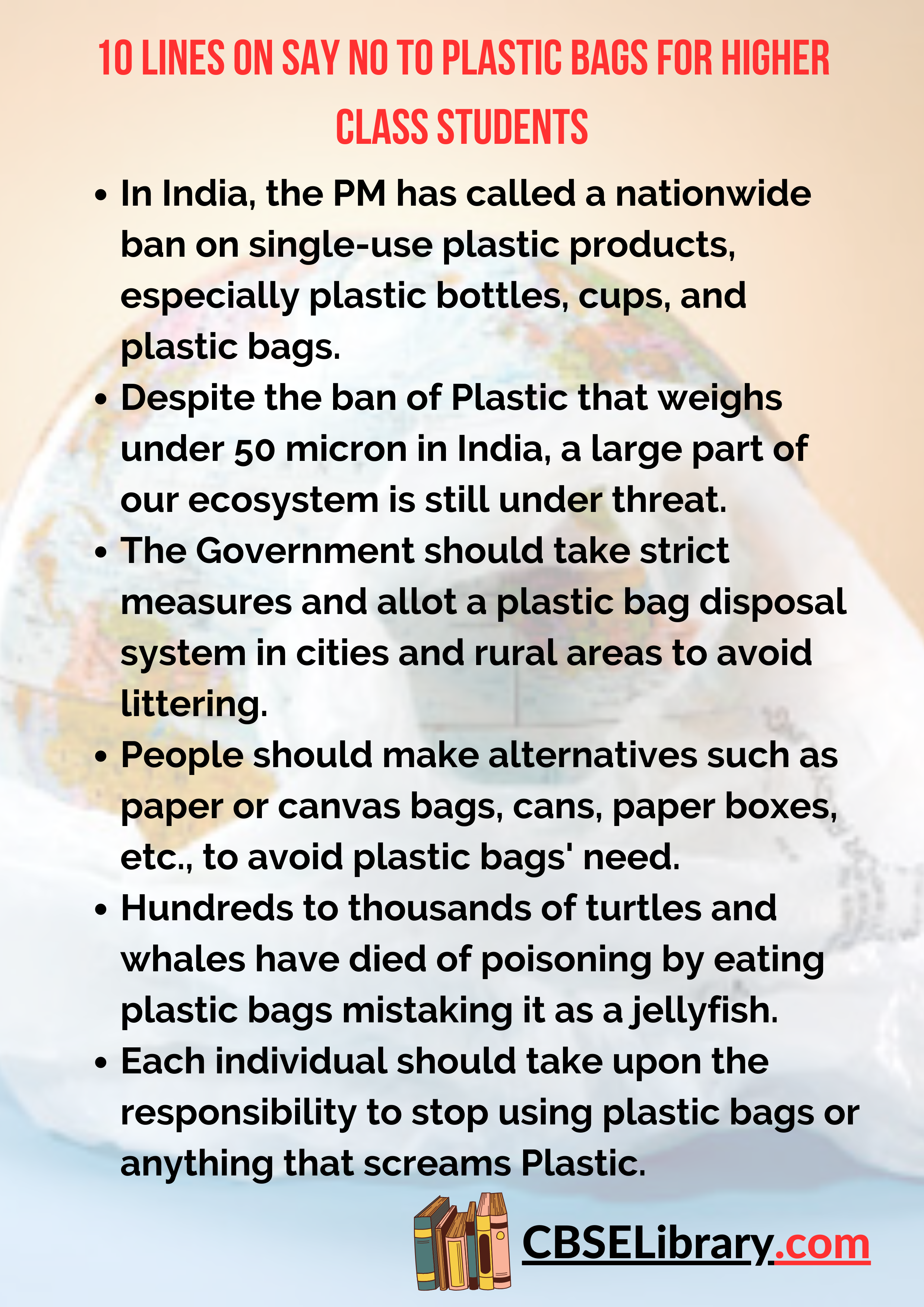 10 Lines on Say No to Plastic Bags for Higher Class Students