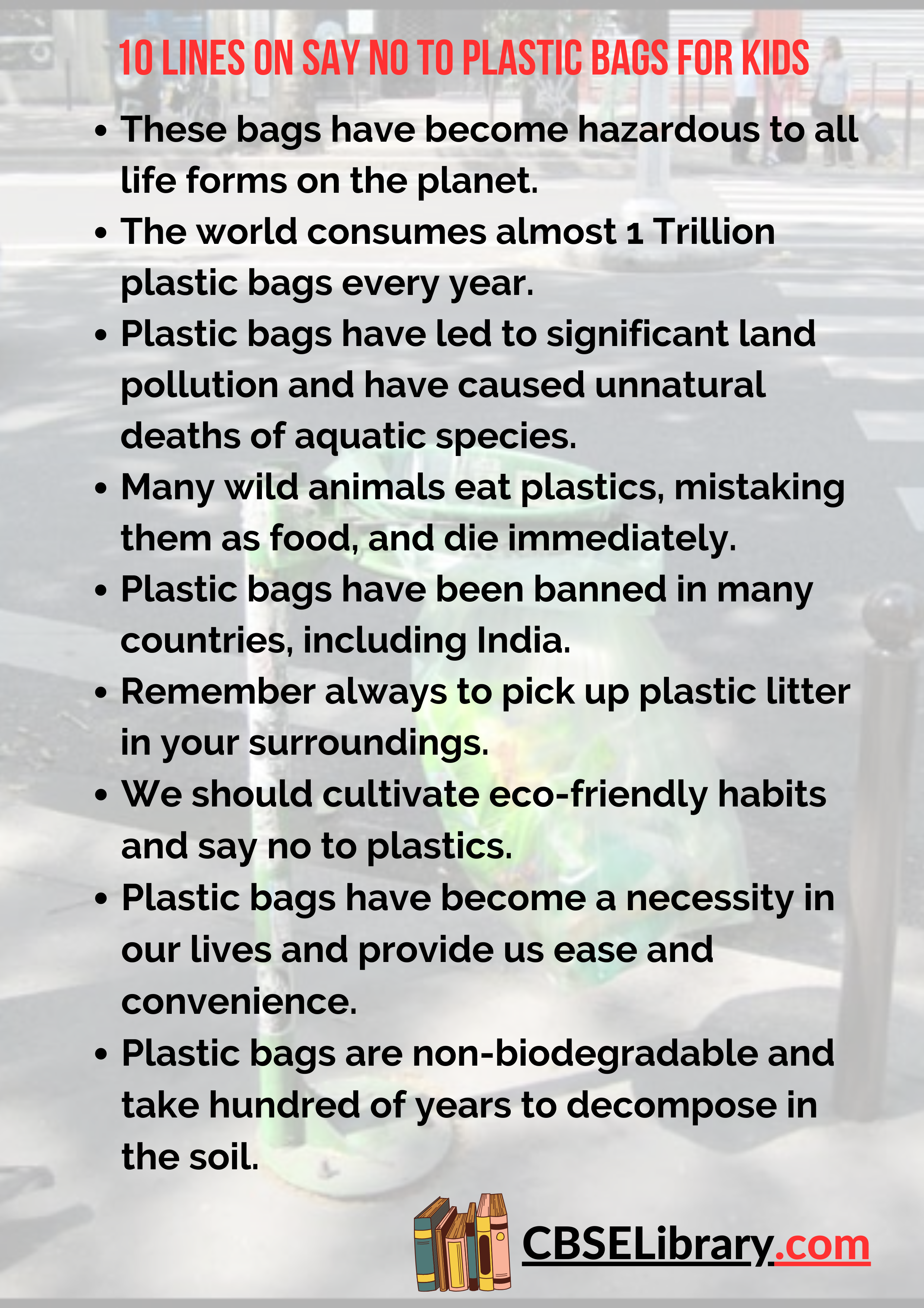 10 Lines on Say No to Plastic Bags for Kids