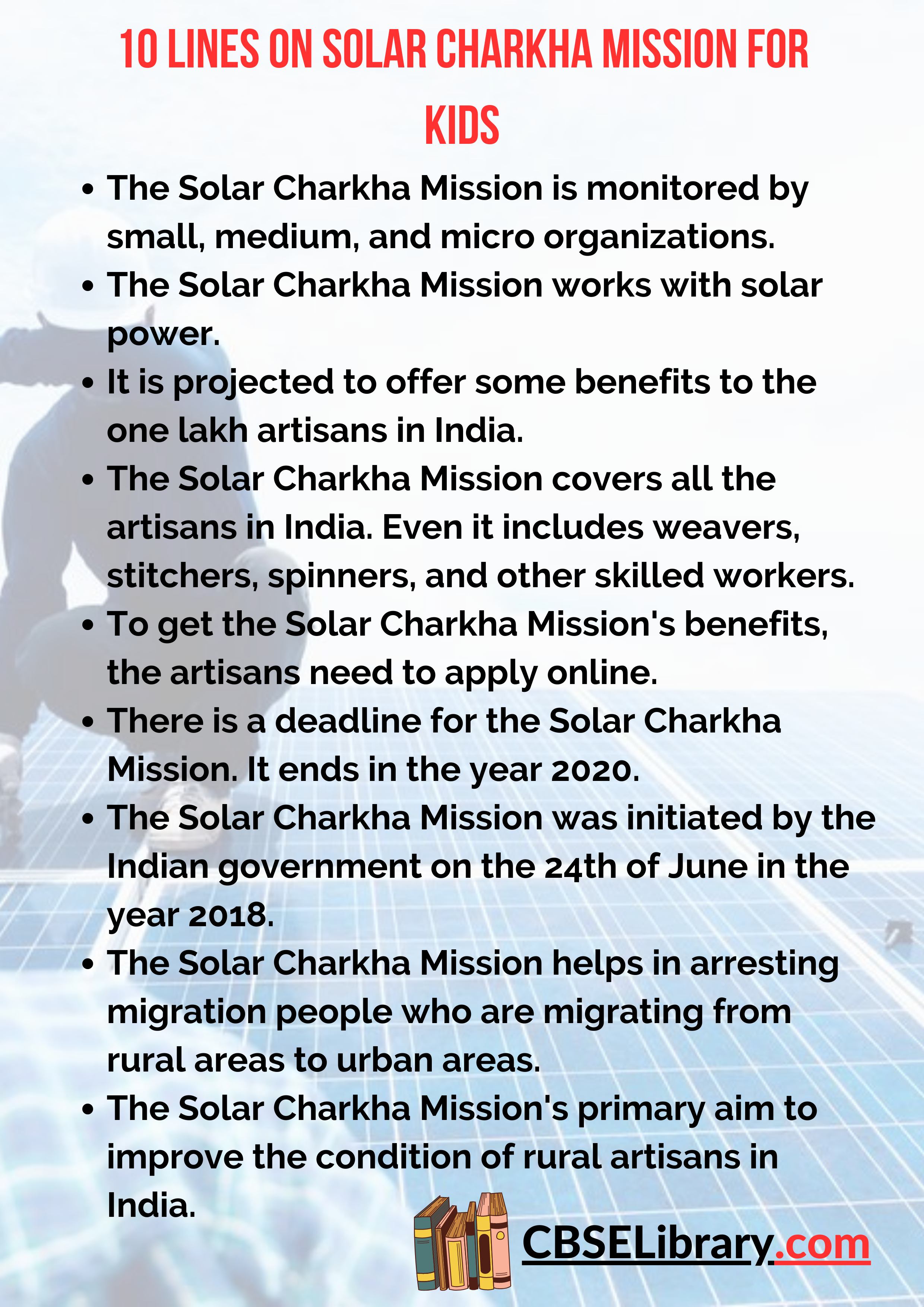 10 Lines on Solar Charkha Mission for Kids