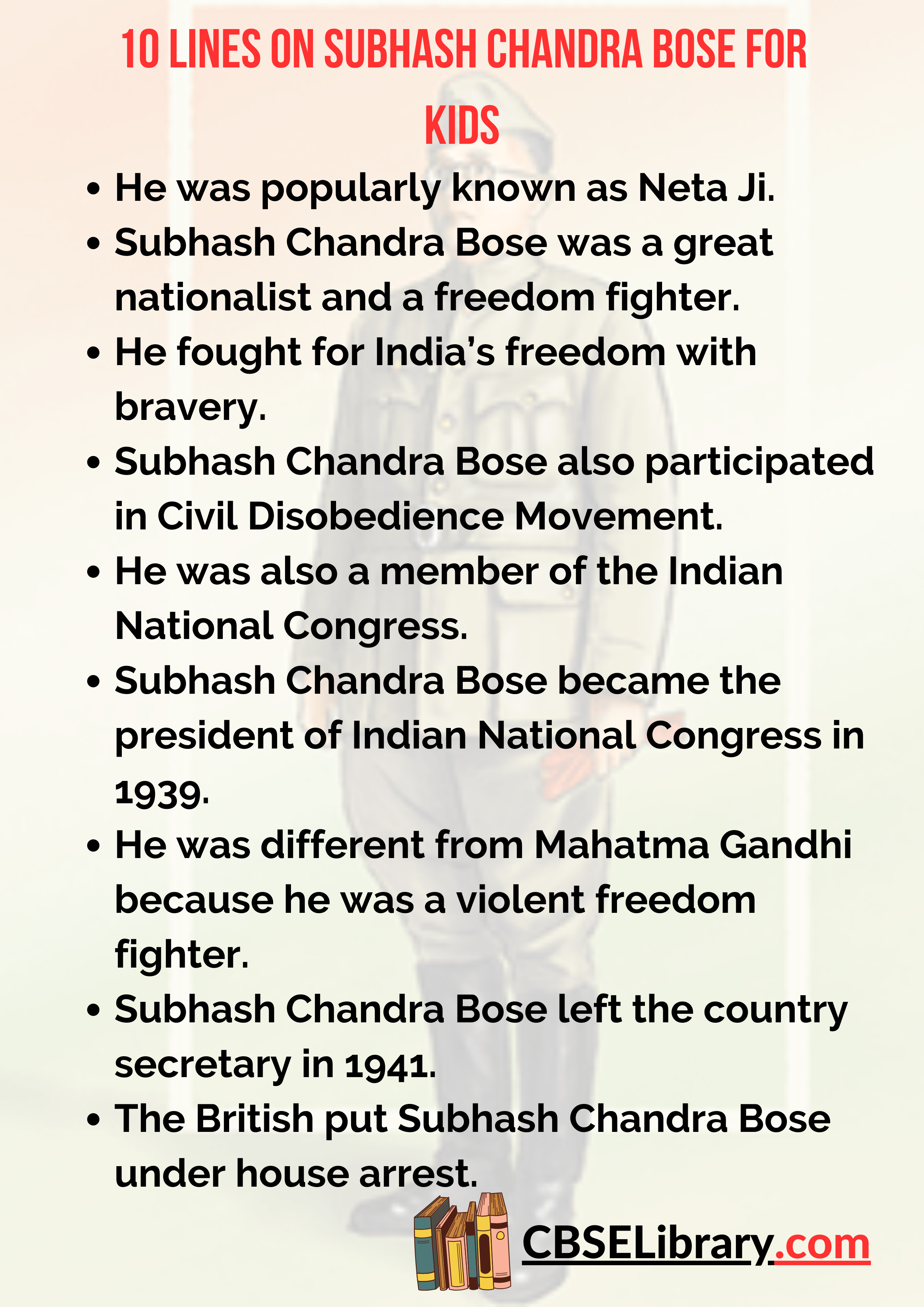 10 Lines on Subhash Chandra Bose for Kids