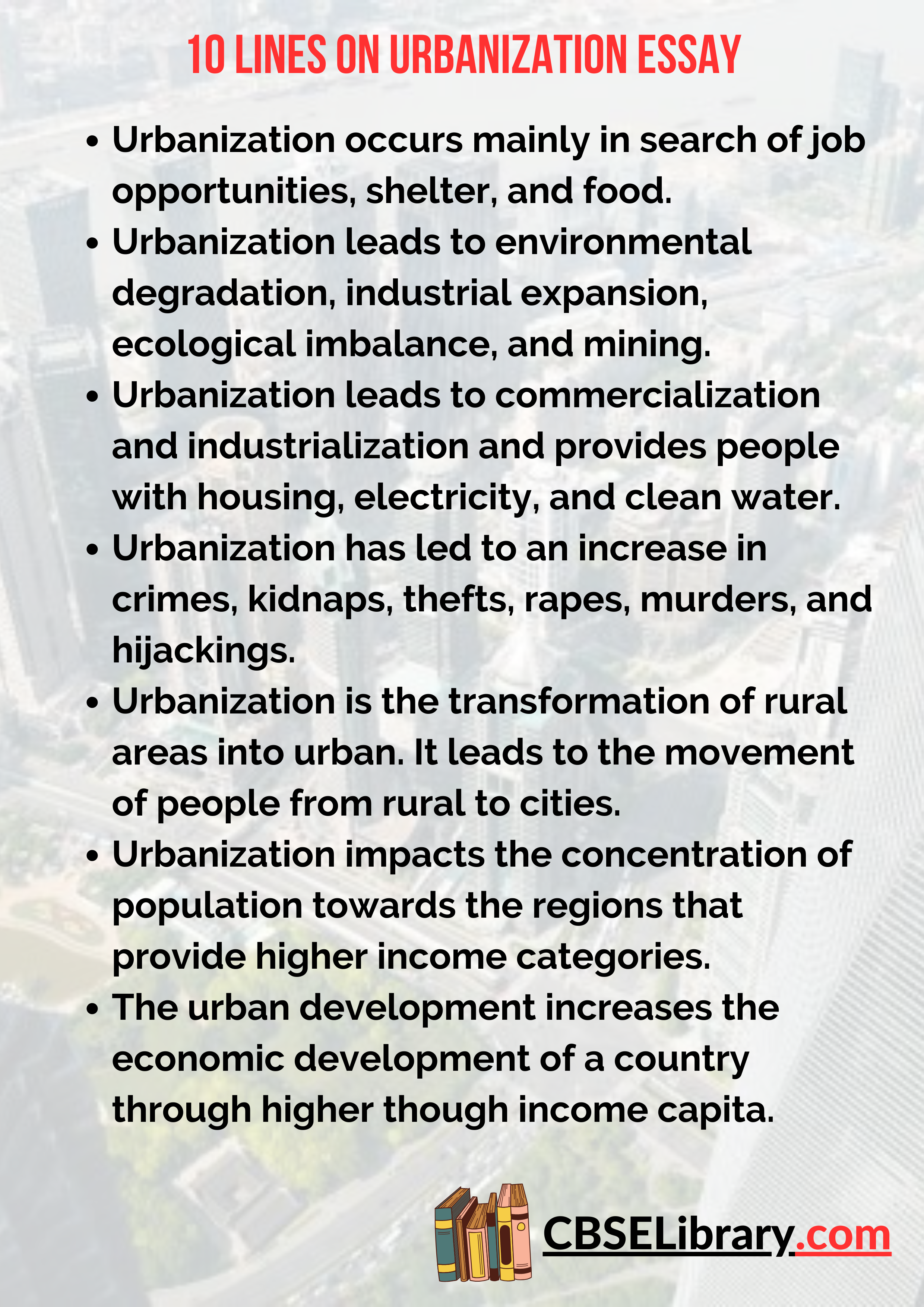 10 Lines on Urbanization Essay