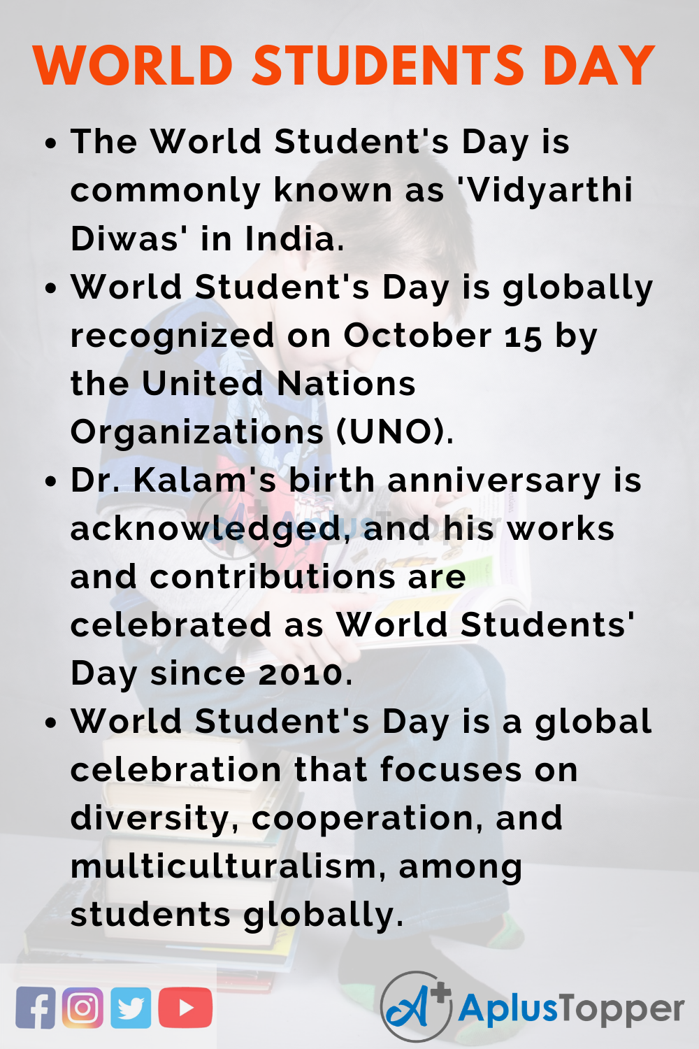 10 Lines on World Student's Day for Higher Class Students