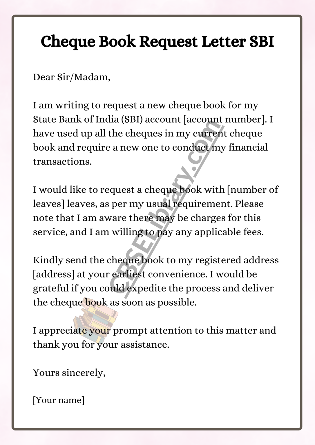 application letter for cheque book
