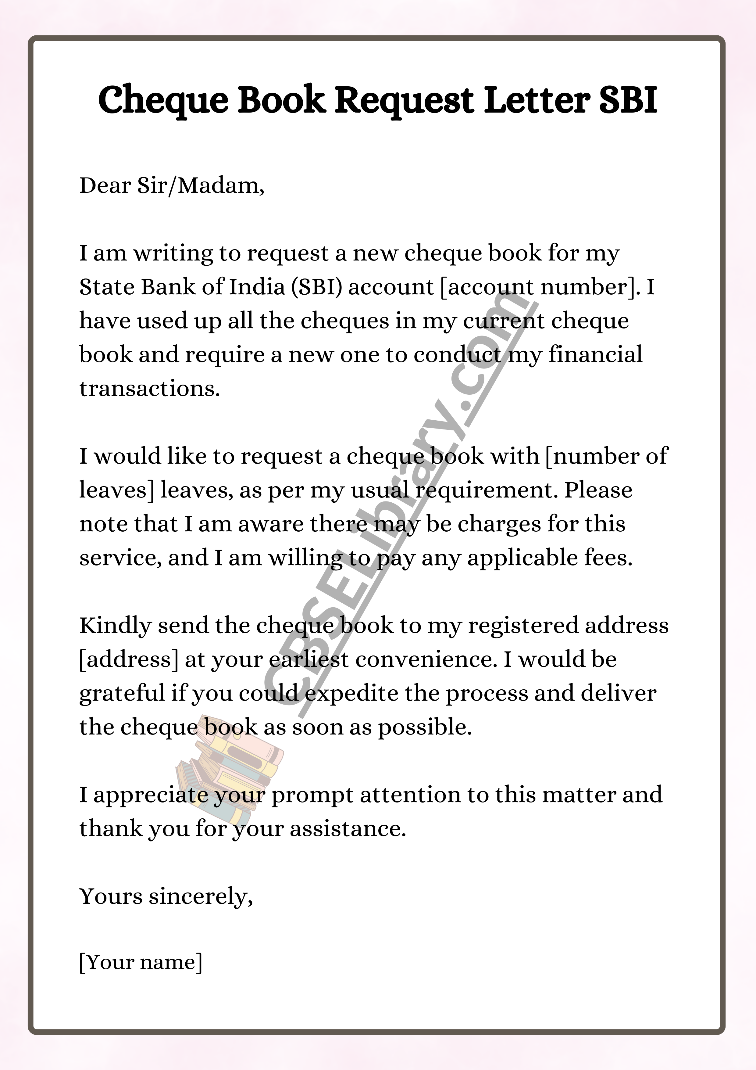 Cheque Book Request Letter SBI