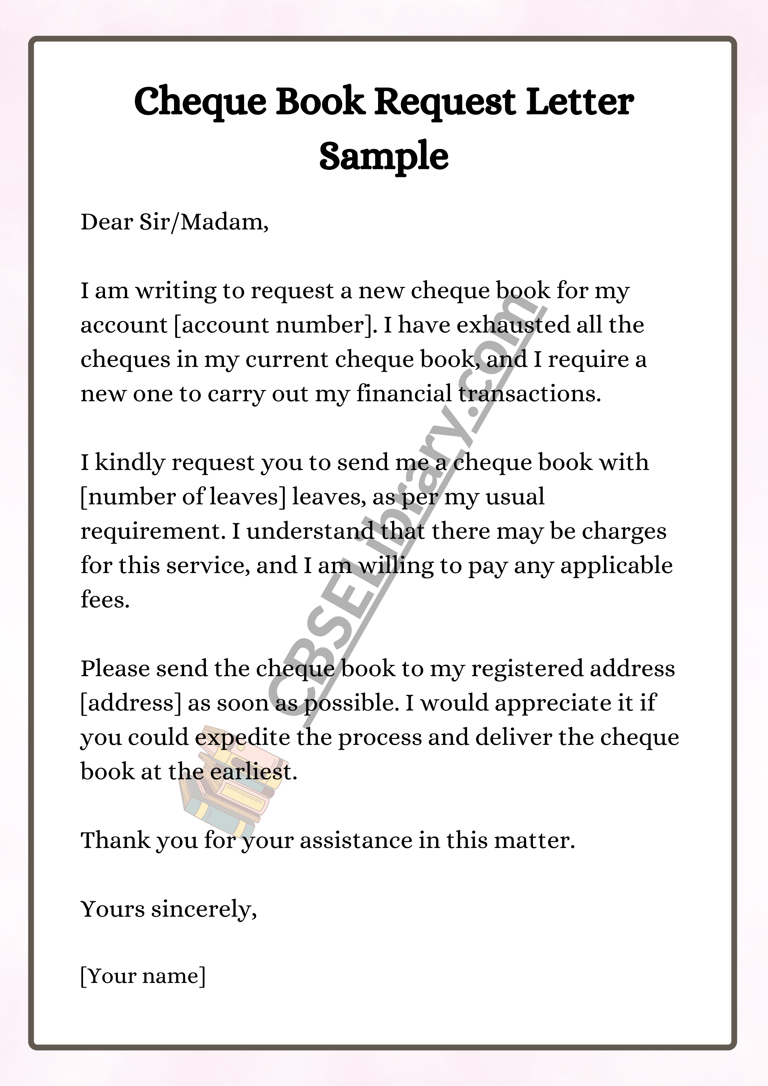Cheque Book Request Letter Sample