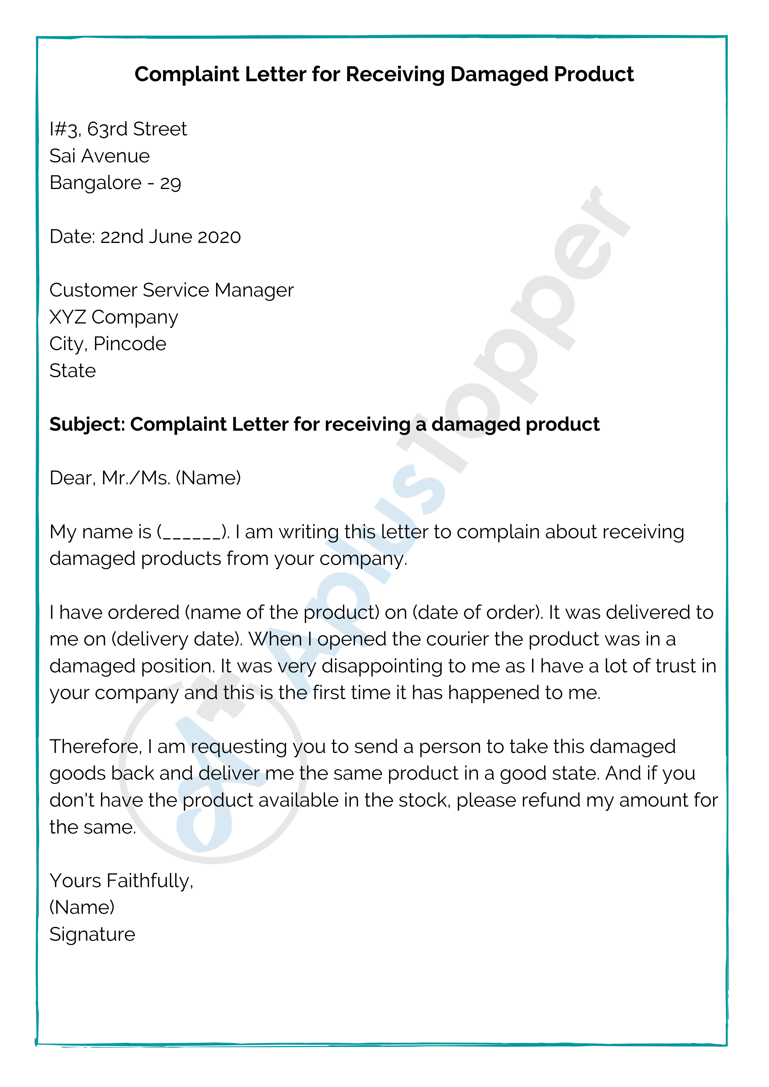 Example Letter Of Complaint To Holiday Company