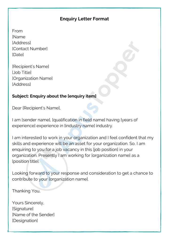 Enquiry Letter Format, Sample and How To Write An Enquiry Letter