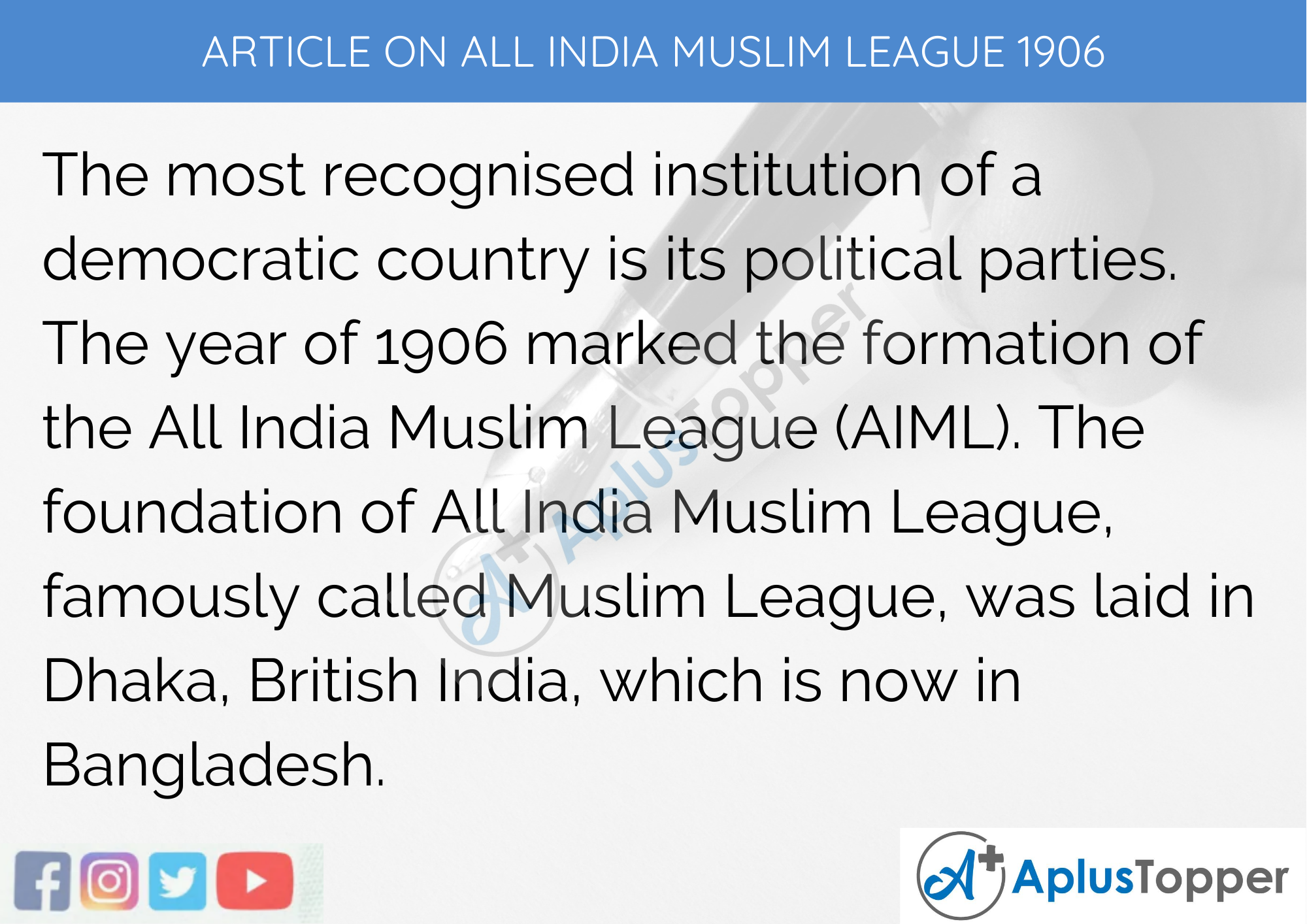 Long Article on All India Muslim League 1906 in English 500 Words