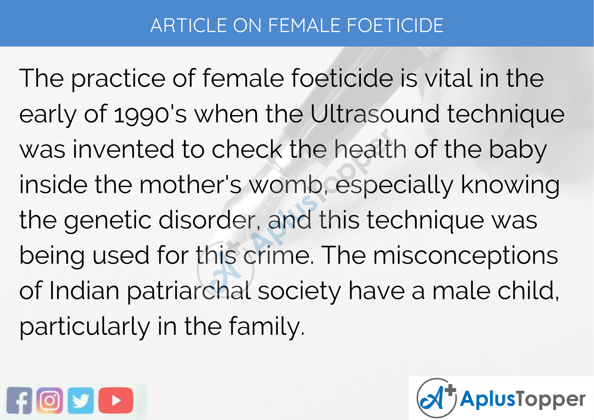 Long Article on Female Foeticide for Classes 9, 10, 11, 12, and Competitive Exam Students