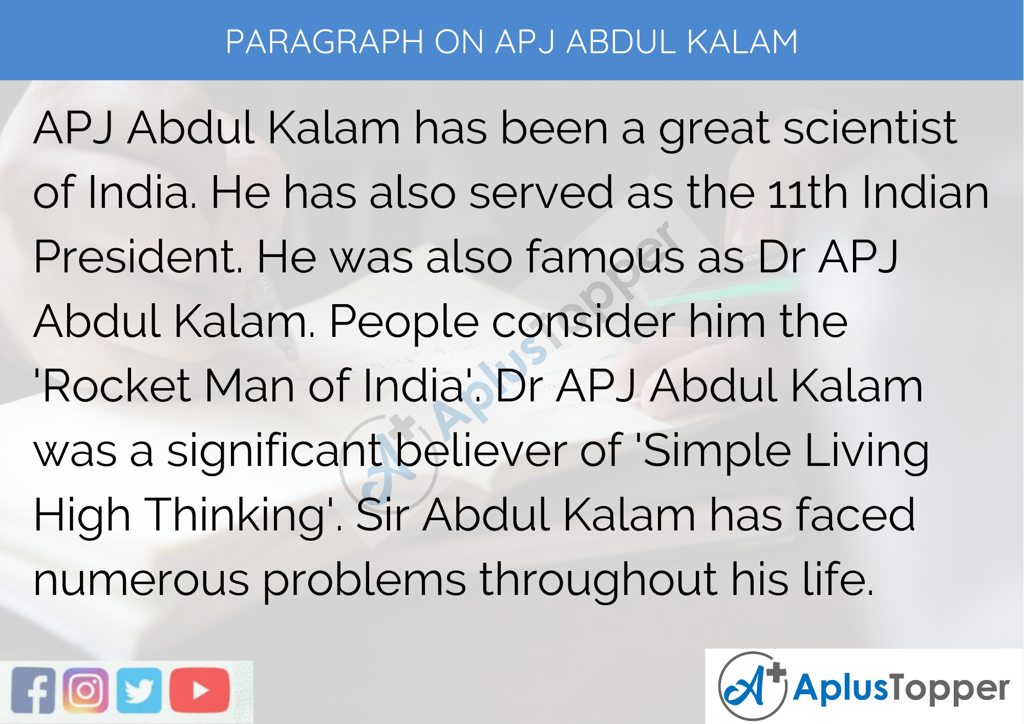 Paragraph On APJ Abdul Kalam - 100 Words for Classes 1, 2, 3 Kids