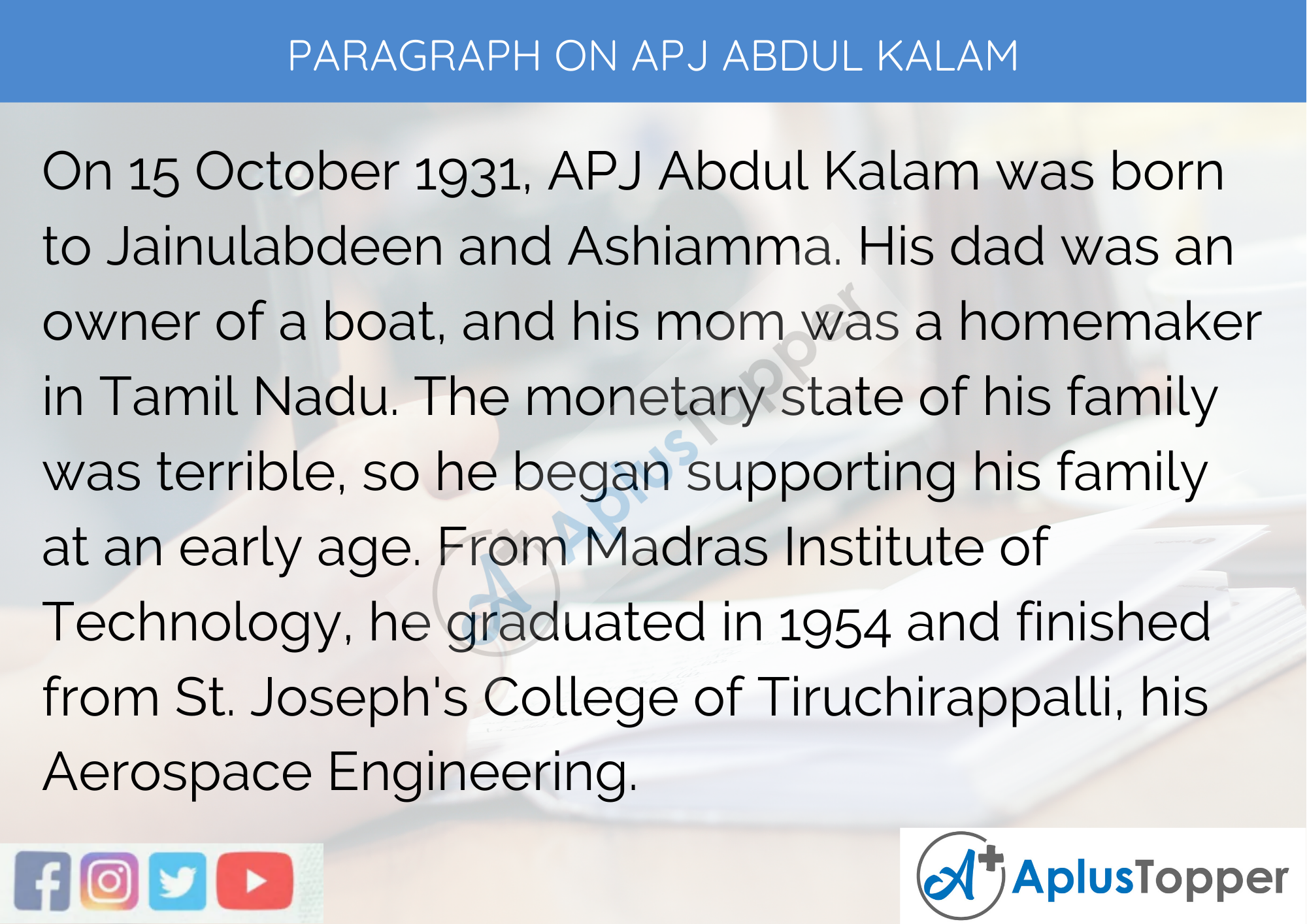 Paragraph On APJ Abdul Kalam - 250 to 300 Words for Classes 9, 10, 11, 12 And Competitive Exams Students