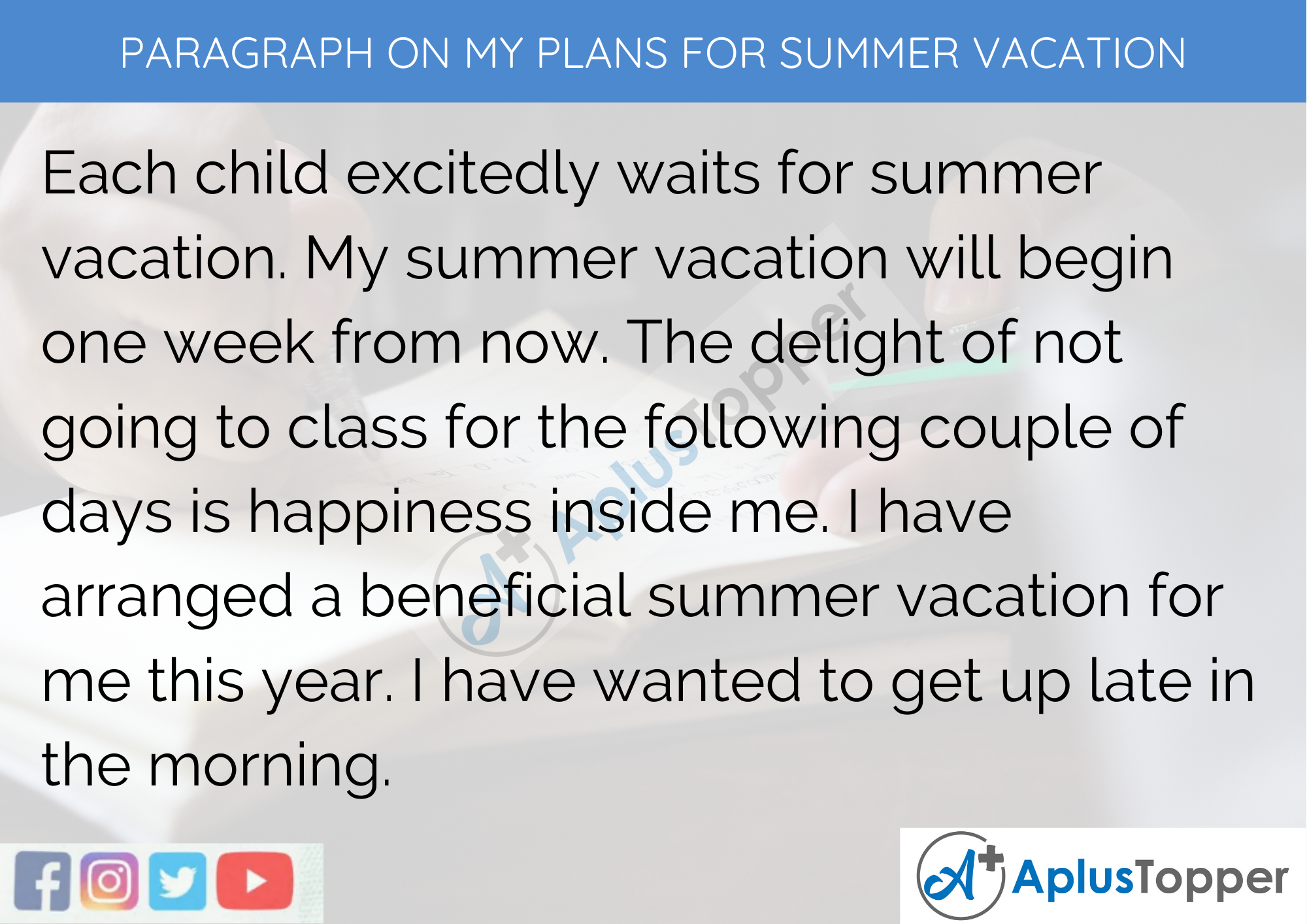 Paragraph On My Plans for Summer Vacation - 100 Words for Classes 1, 2, 3 Kids