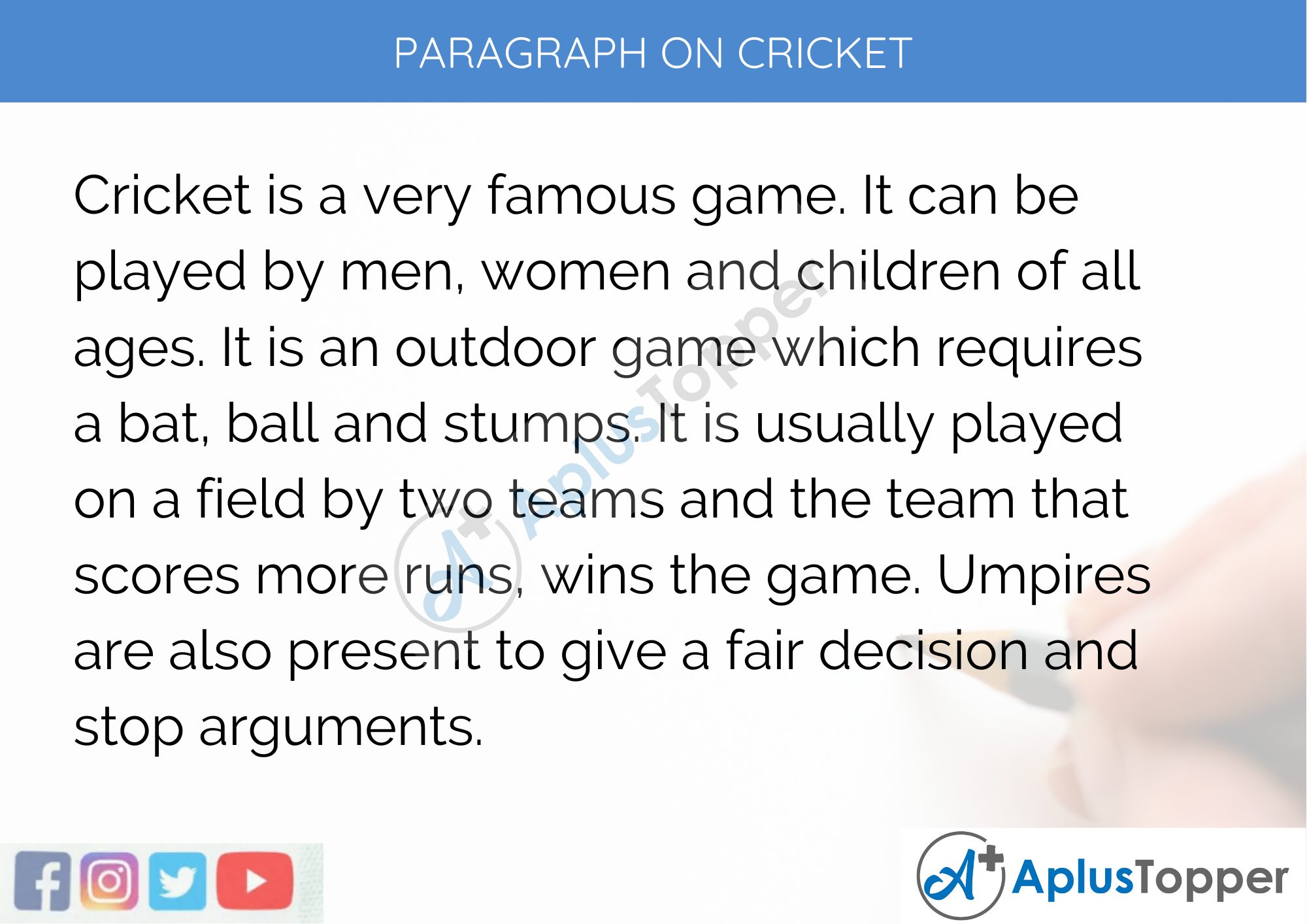 Paragraph on Cricket - 100 Words for Classes 1, 2, 3 Kids