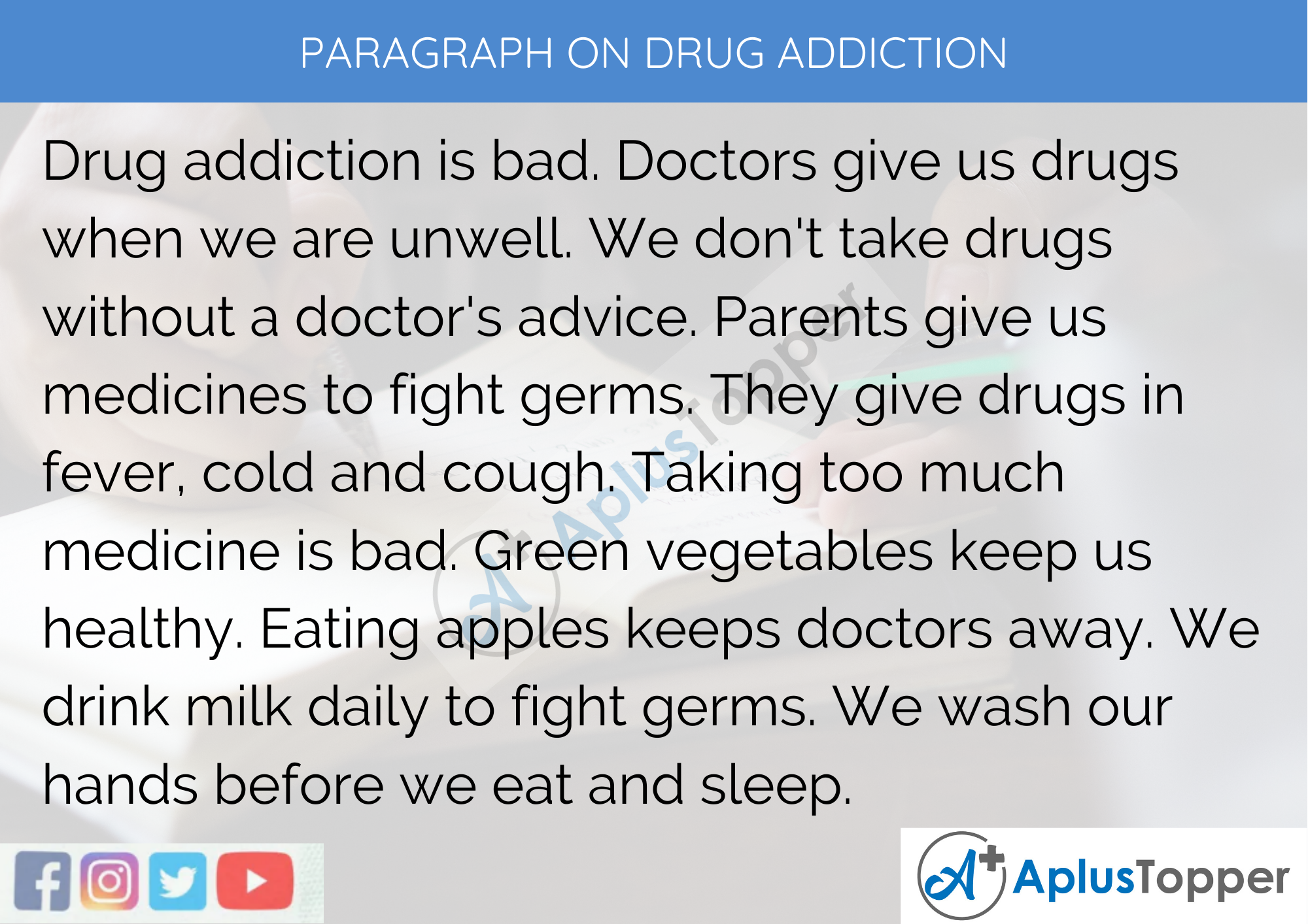 Paragraph on Drug Addiction - 100 Words for Classes 1,2 and 3 Kids