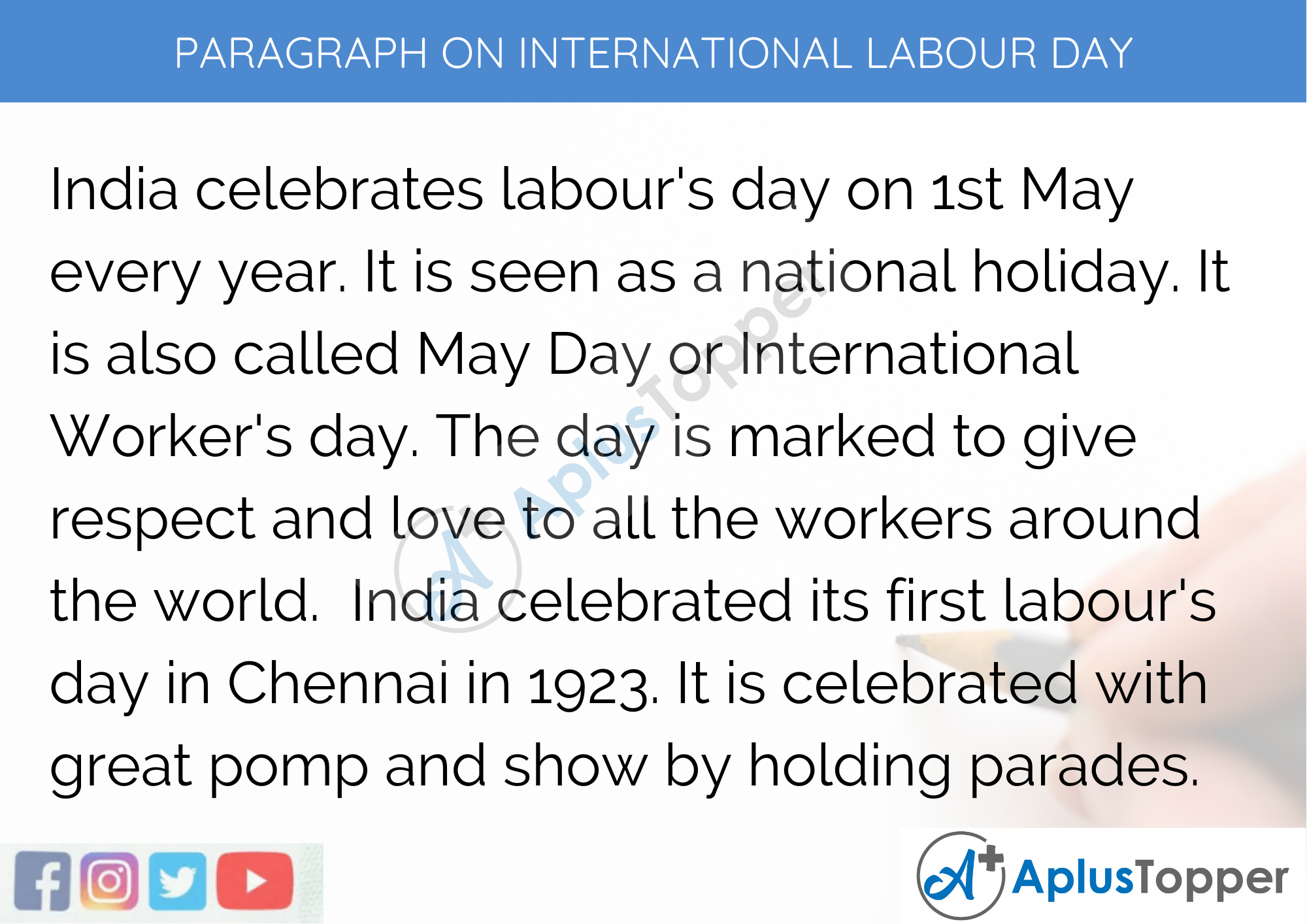 Paragraph on International Labour Day - 250 to 300 Words for Classes 9, 10, 11, 12 and Competitive Exams Students