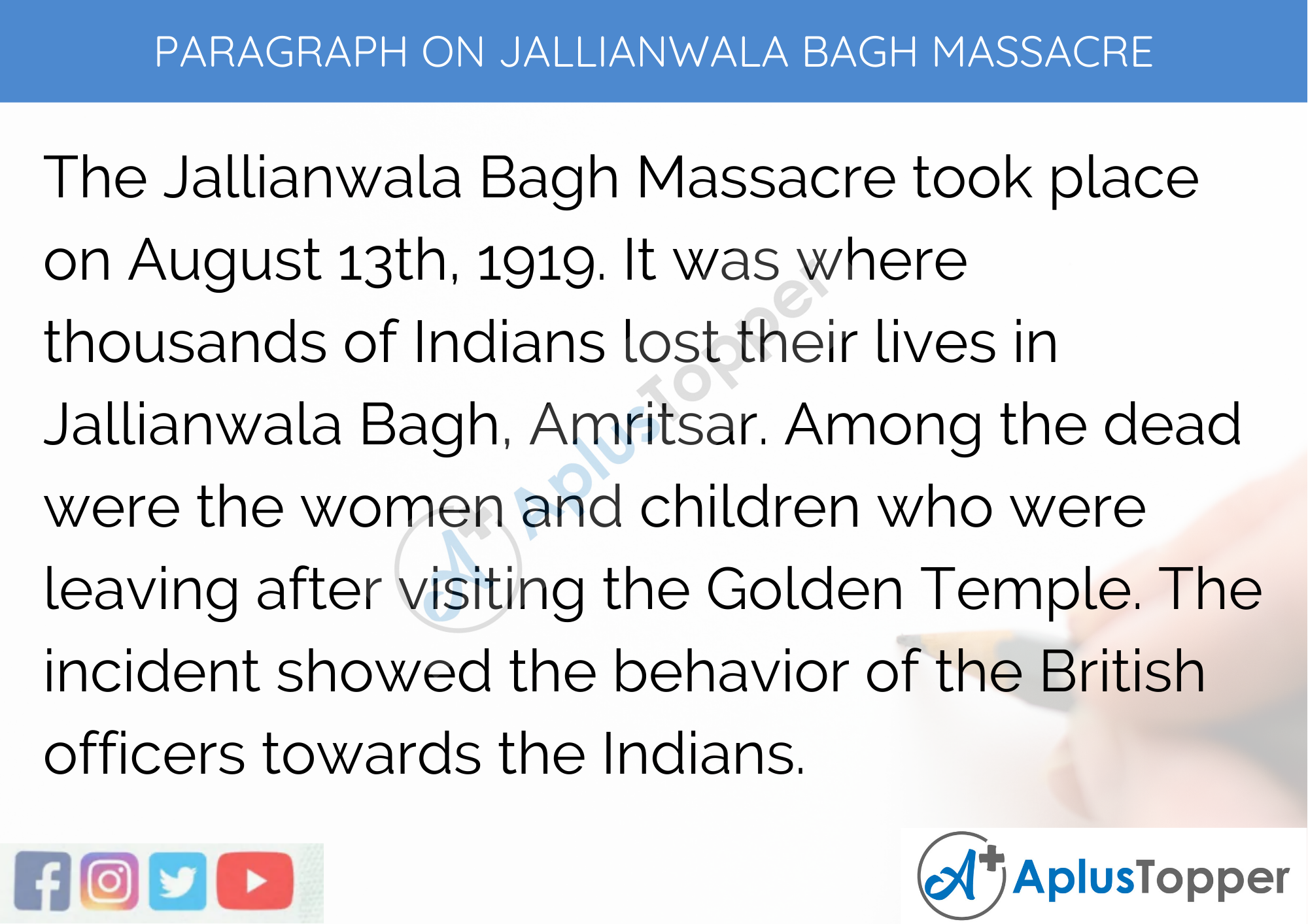 Paragraph on Jallianwala Bagh Massacre - 100 Words for Classes 1, 2, 3 Kids
